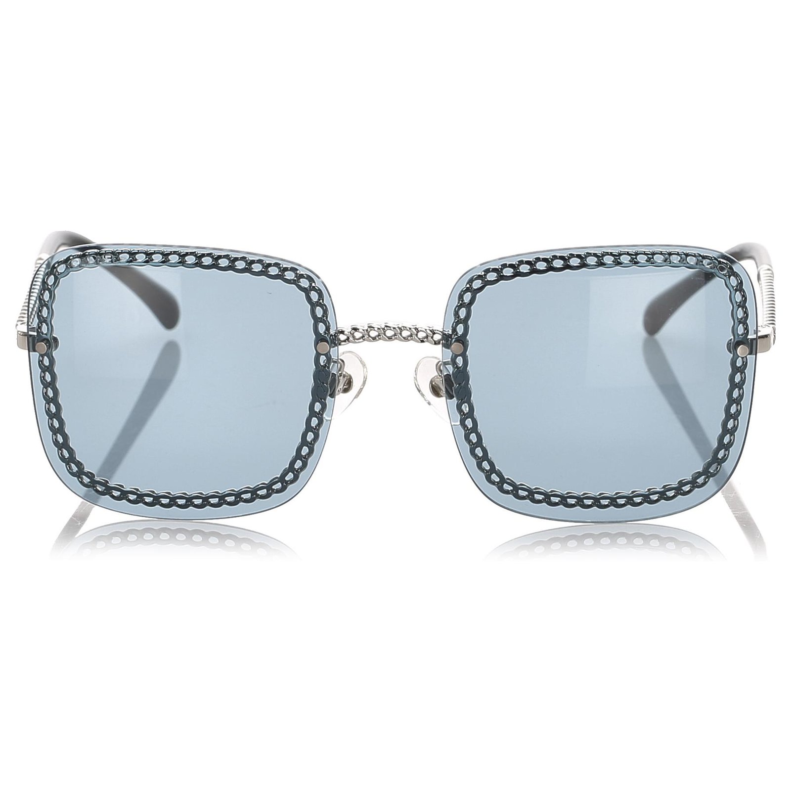 Chanel Blue Chain Square Tinted Sunglasses Light blue Metal Plastic  ref.195010 - Joli Closet