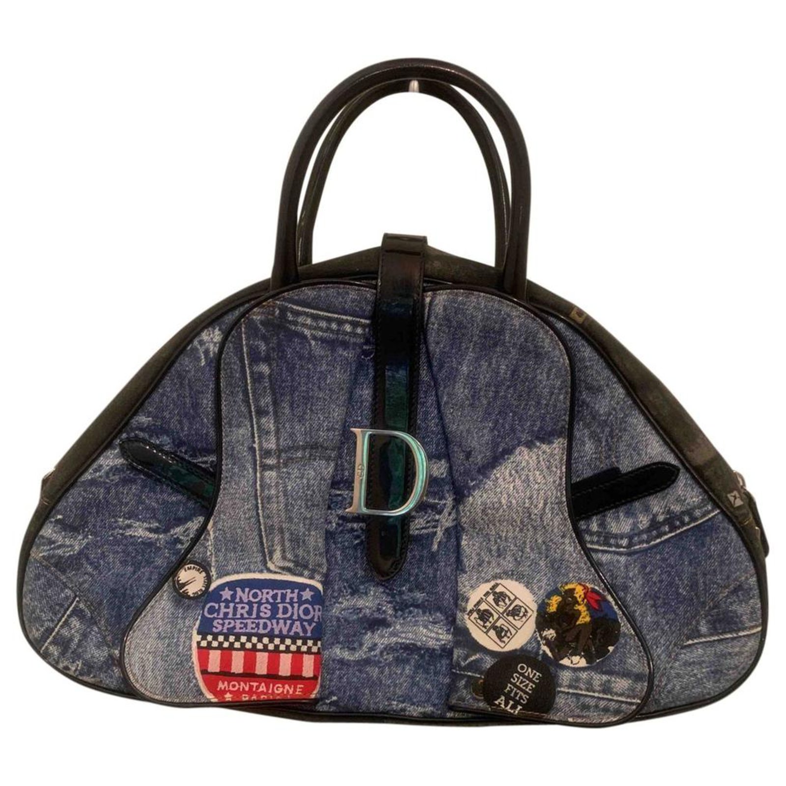 CHRISTIAN DIOR RU1002 CD Logo D charm Denim Saddle bag Hand Bag Blue Pink  Beige  eBay