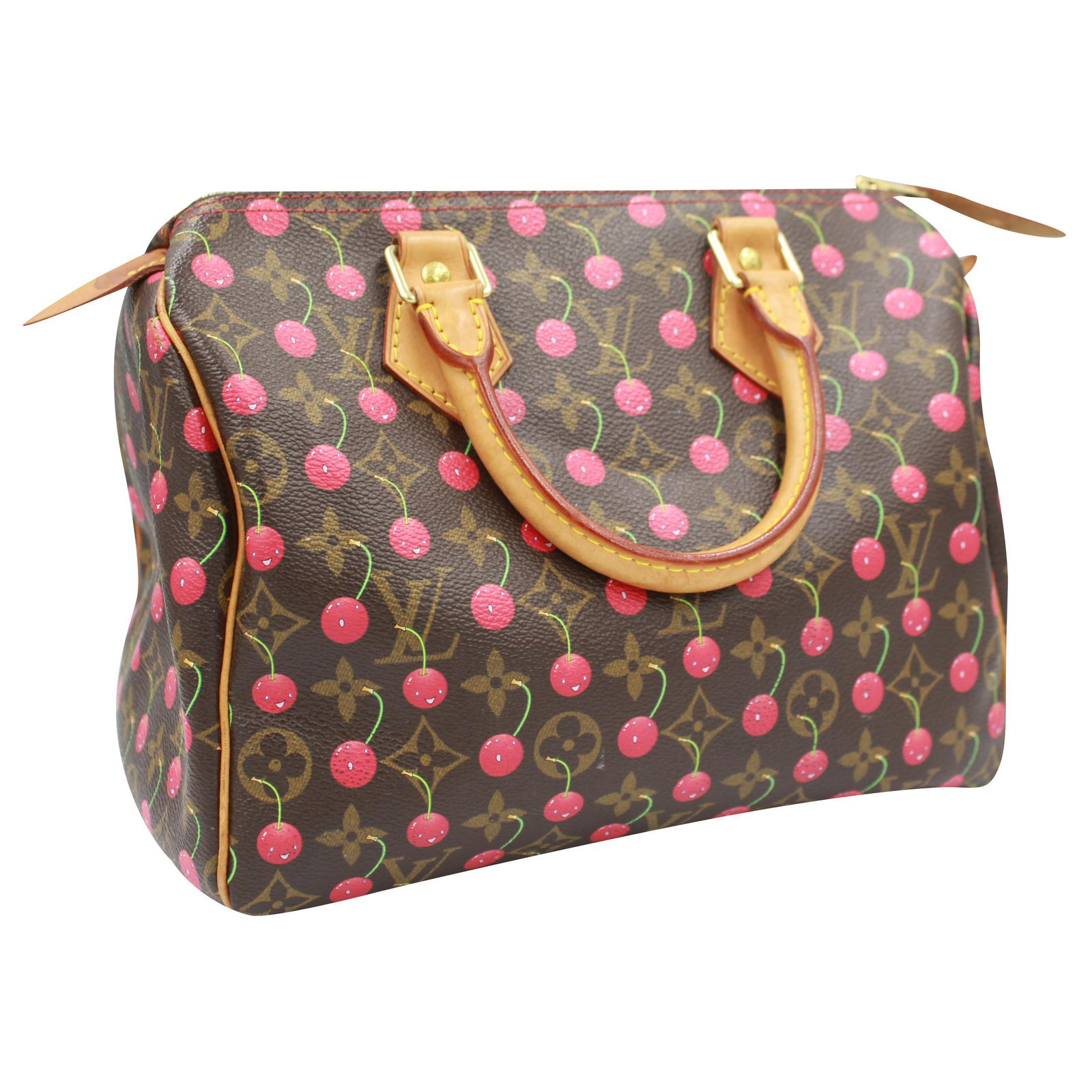 Louis Vuitton Speedy 25 handbag with cherries, by haruki Murakami Brown Red  Cloth ref.195131 - Joli Closet