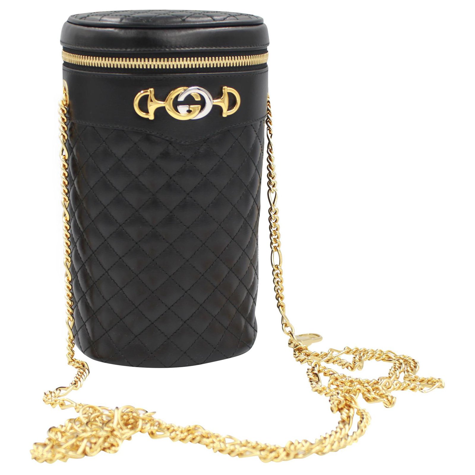 black gucci bag with gold chain