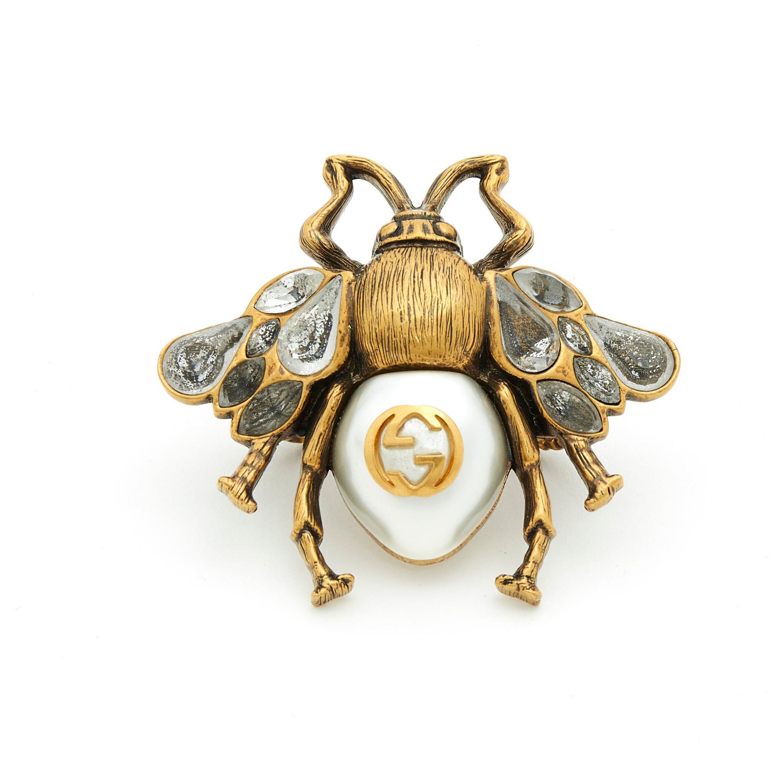 Marmont Gucci BEE RING CRYSTALS AND PEARL XXL NEW Golden Metal  -  Joli Closet