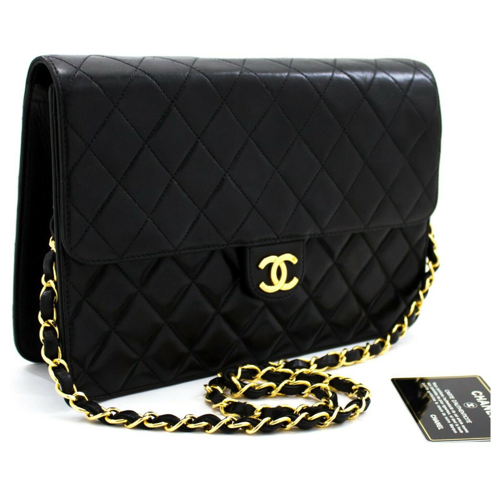 Chanel Small Black Quilted Leather Shoulder Bag with Gold Chain