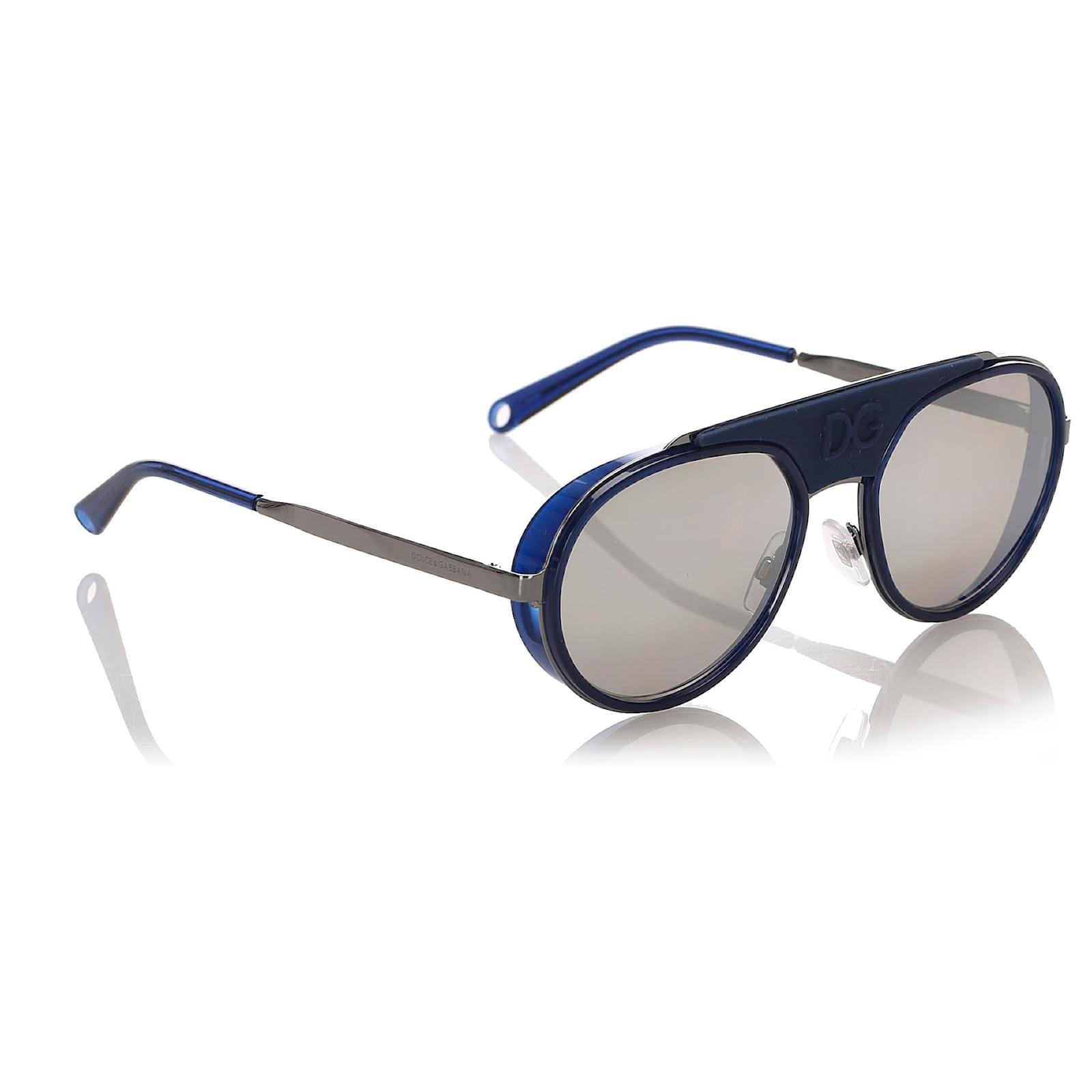 Occhiali da sole tondi blu Dolce Gabbana Metallo