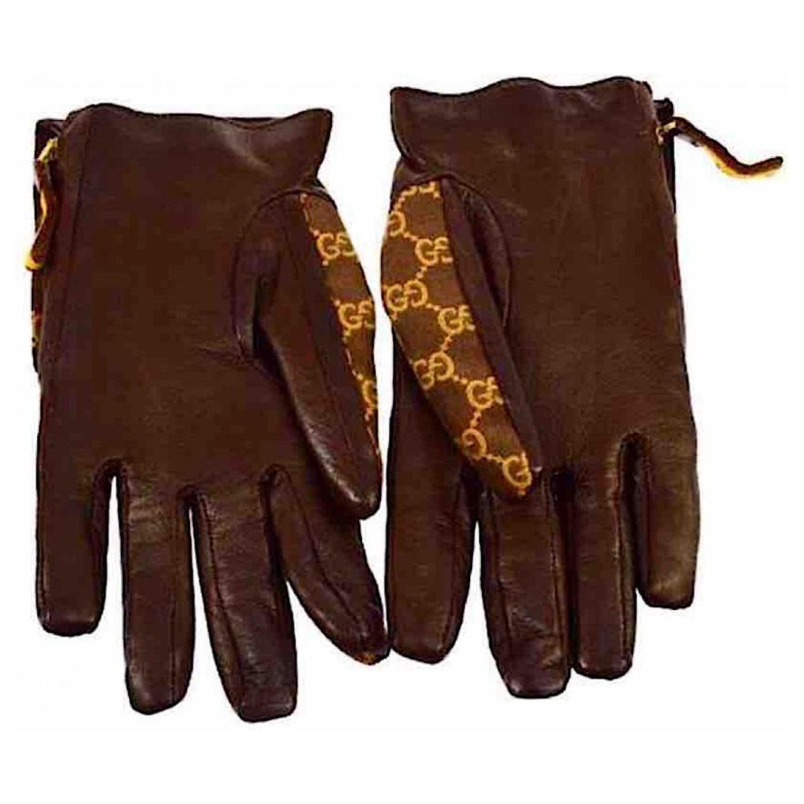 Gucci Rare Tom Ford Era Monogram GG Leather Trim Gloves Brown Cotton  Polyester  - Joli Closet