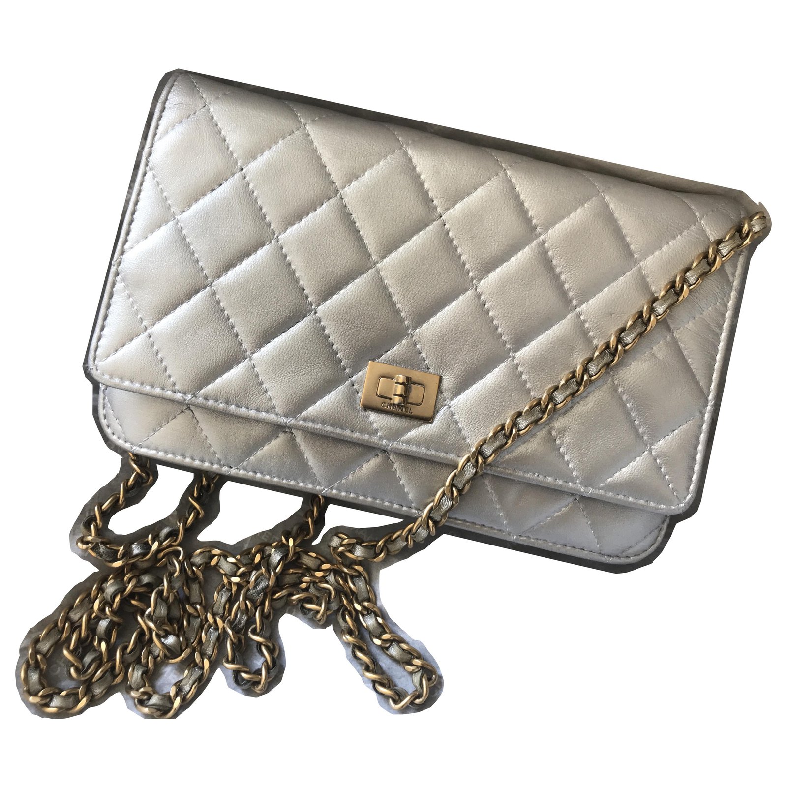 Chanel Timeless WOC Wallet on Chain Flap Bag w/box Silvery Leather  ref.195924 - Joli Closet