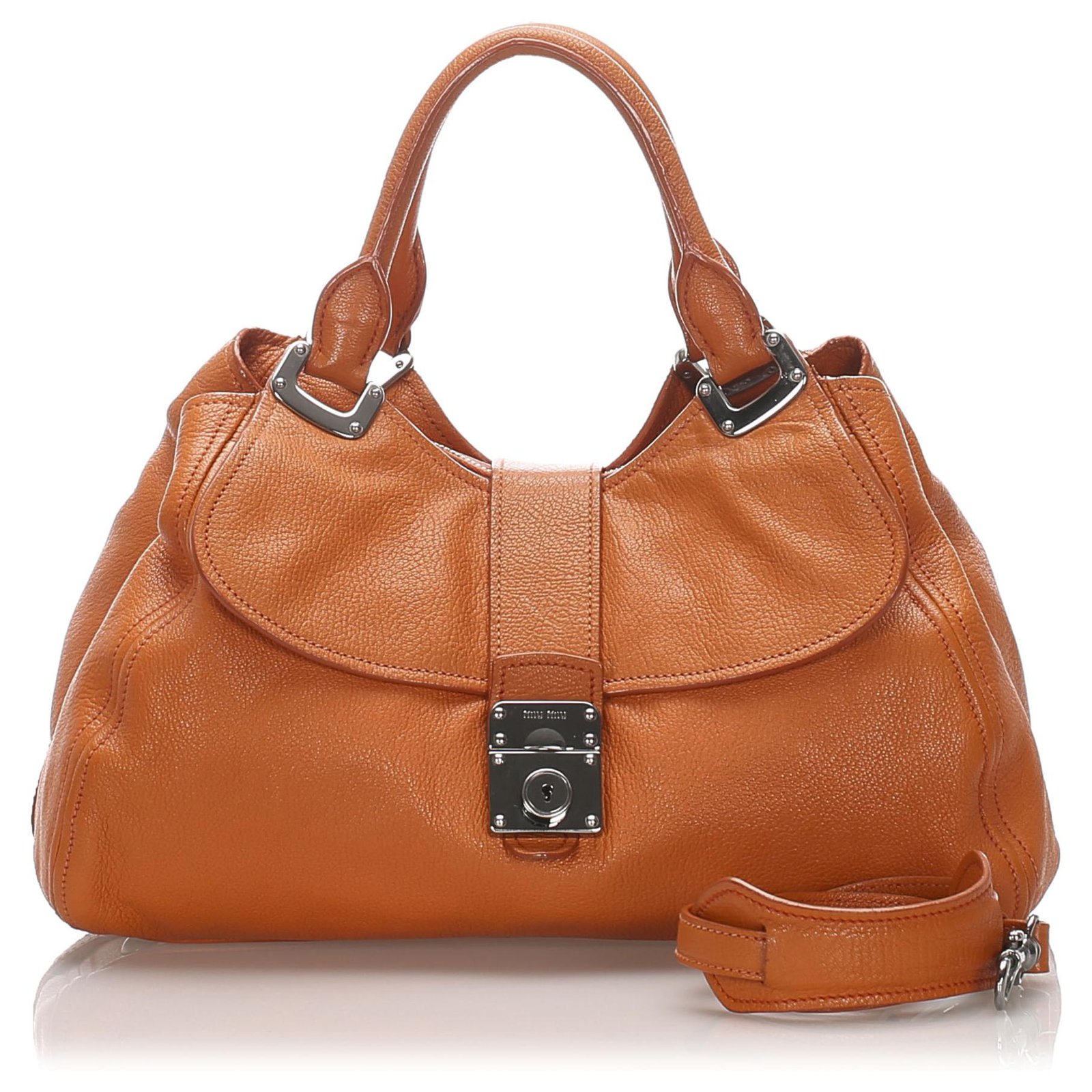 Miu Miu Orange Leather Satchel Pony-style calfskin ref.195958 - Joli Closet