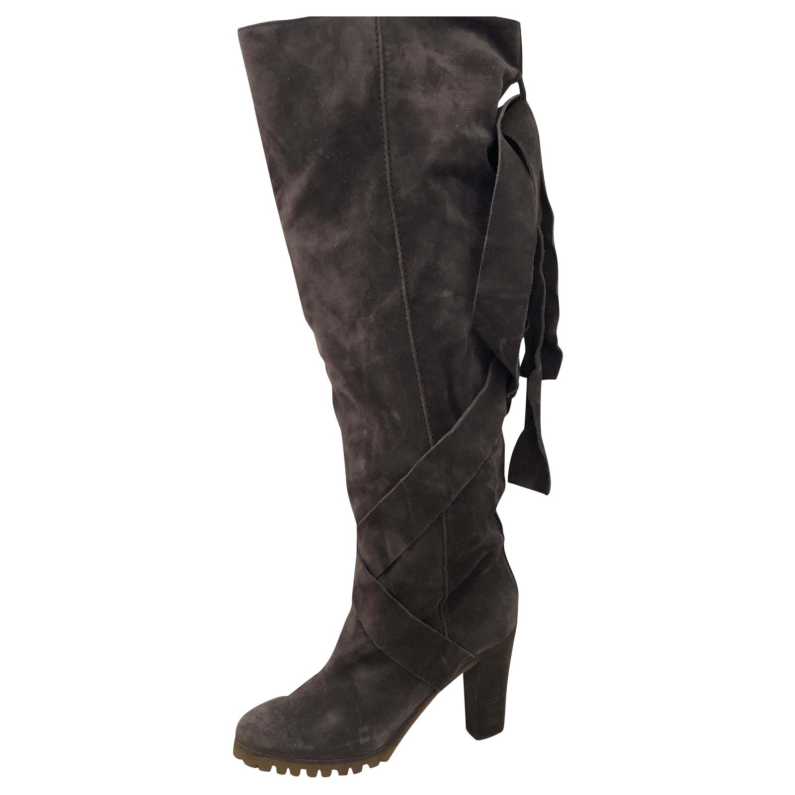 dark grey over knee boots