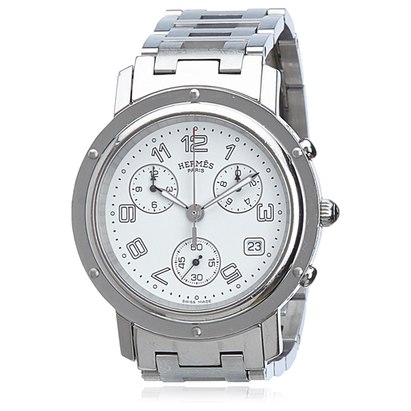 Hermes Silver Clipper Chronograph Watch 