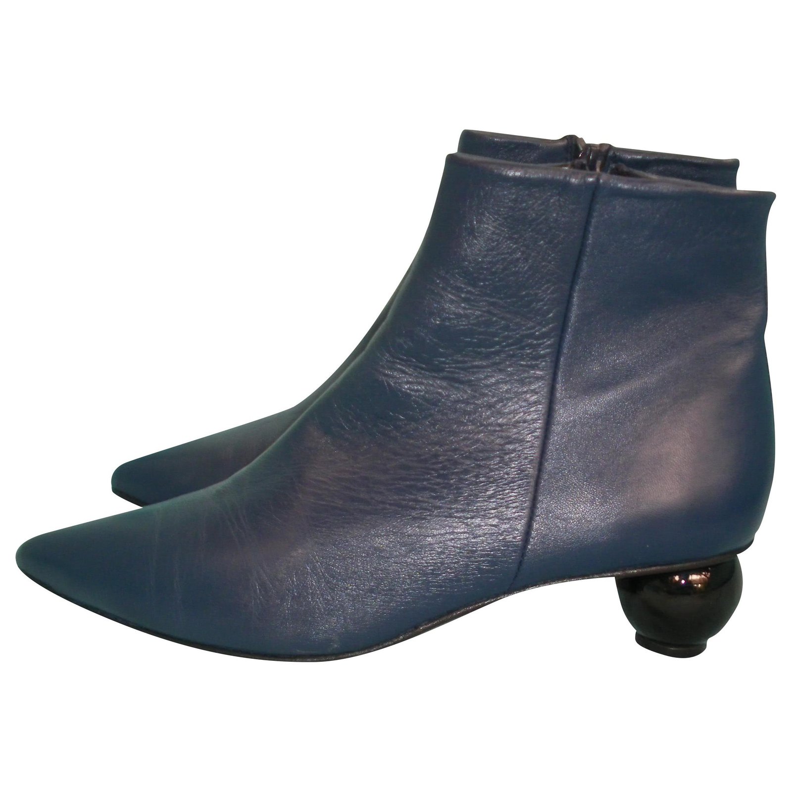 navy blue leather ankle boots