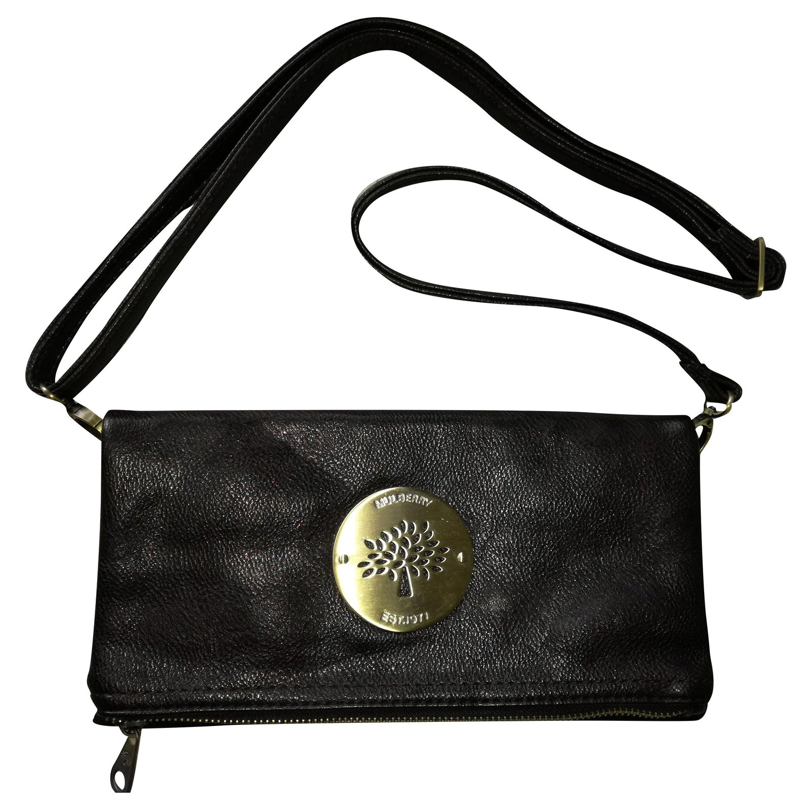 Mulberry leather fold over bag or clutch