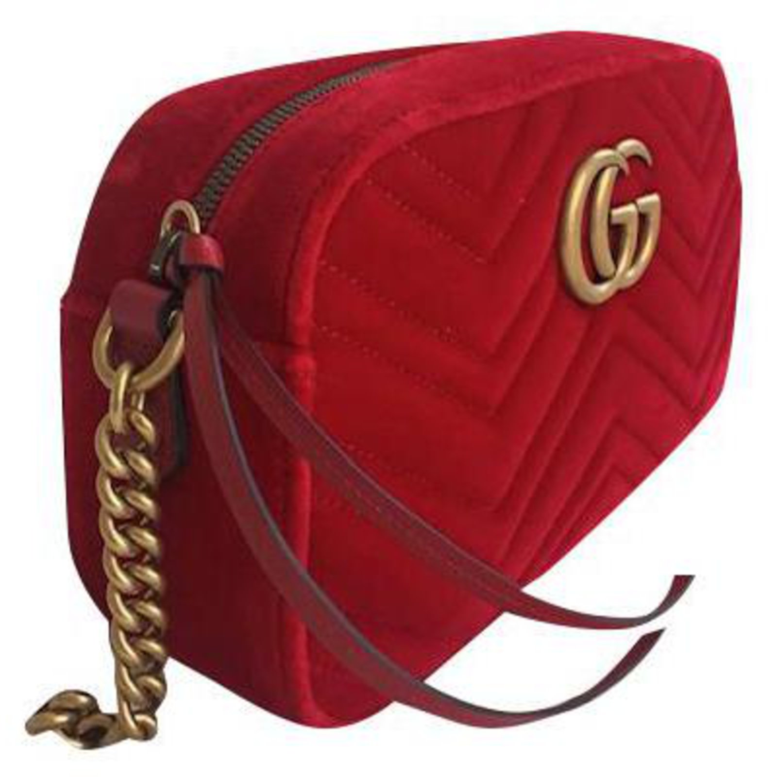 Gucci Red Velvet GG Marmont Mini Shoulder/Crossbody Bag