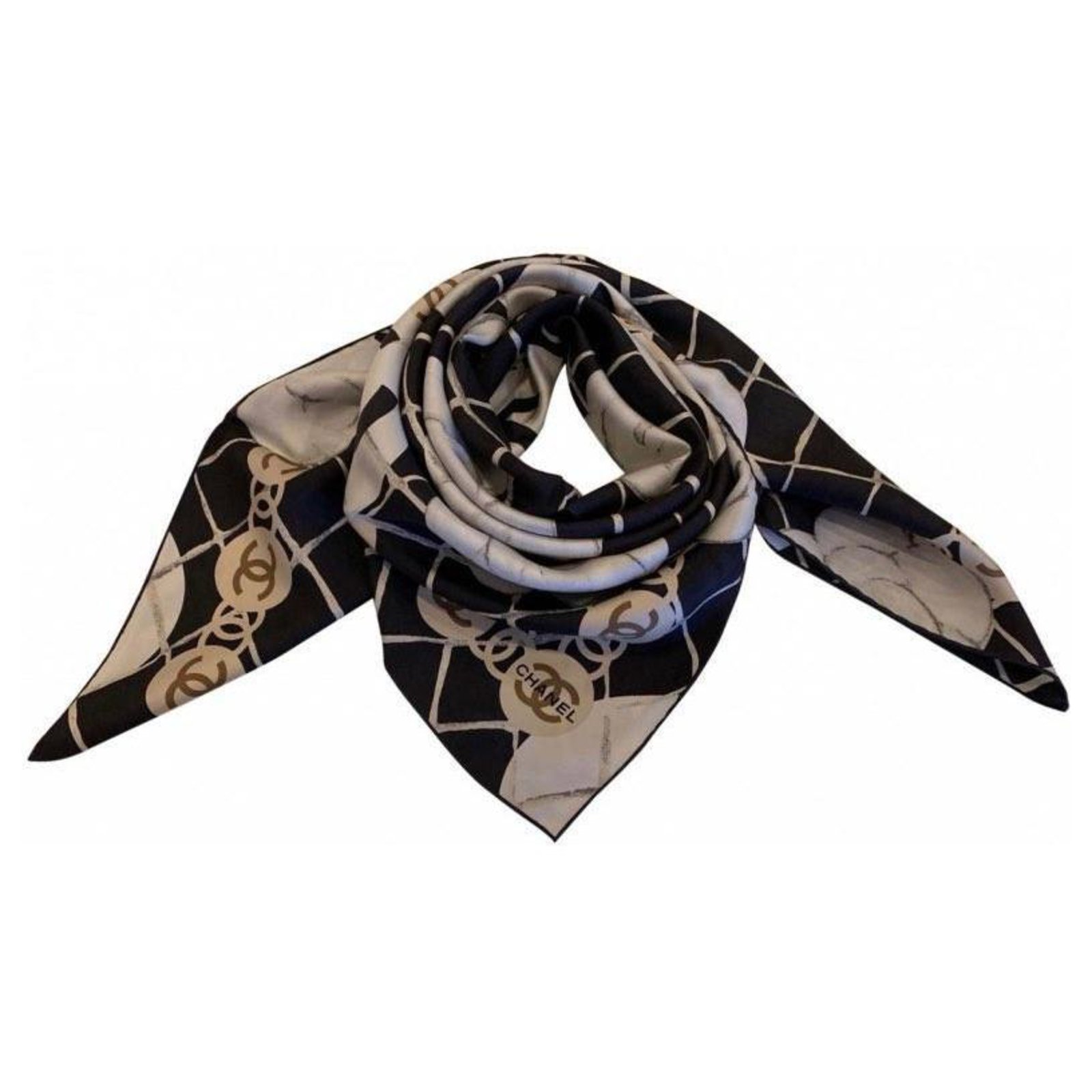 Chanel camellia silk scarf Black  - Joli Closet