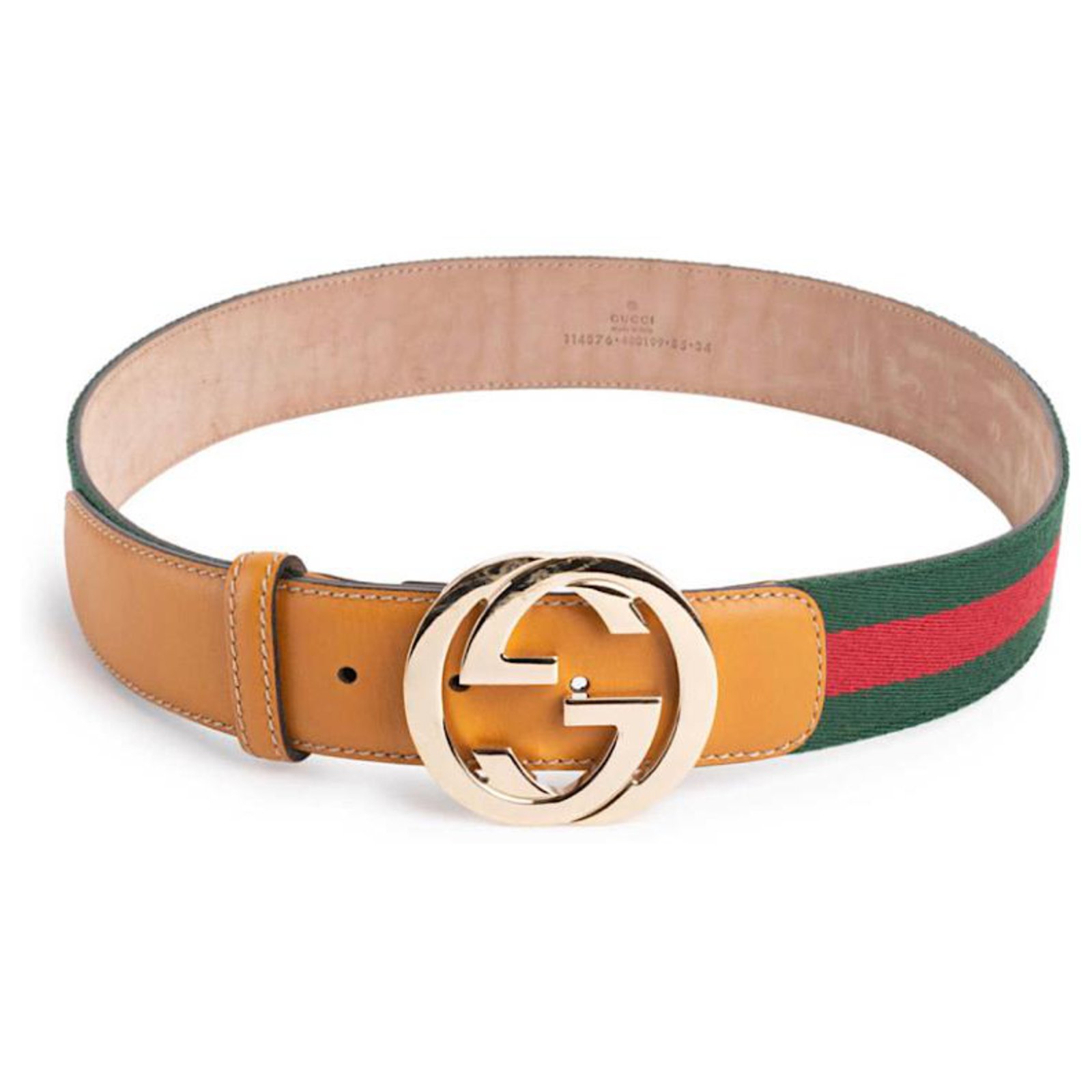 Gucci Web GG Leather Trim Belt Size 85 