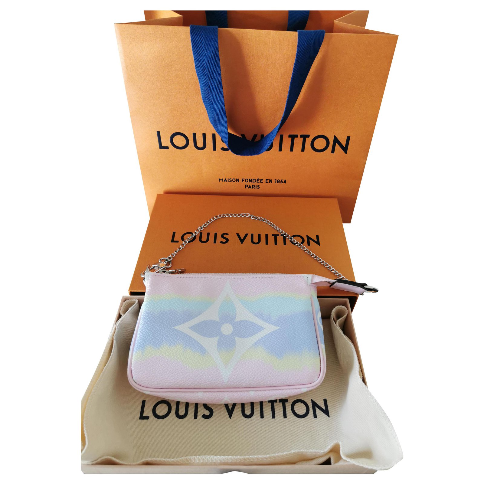 Louis Vuitton MINI POUCH ACCESSORIES Pink White Blue Cloth