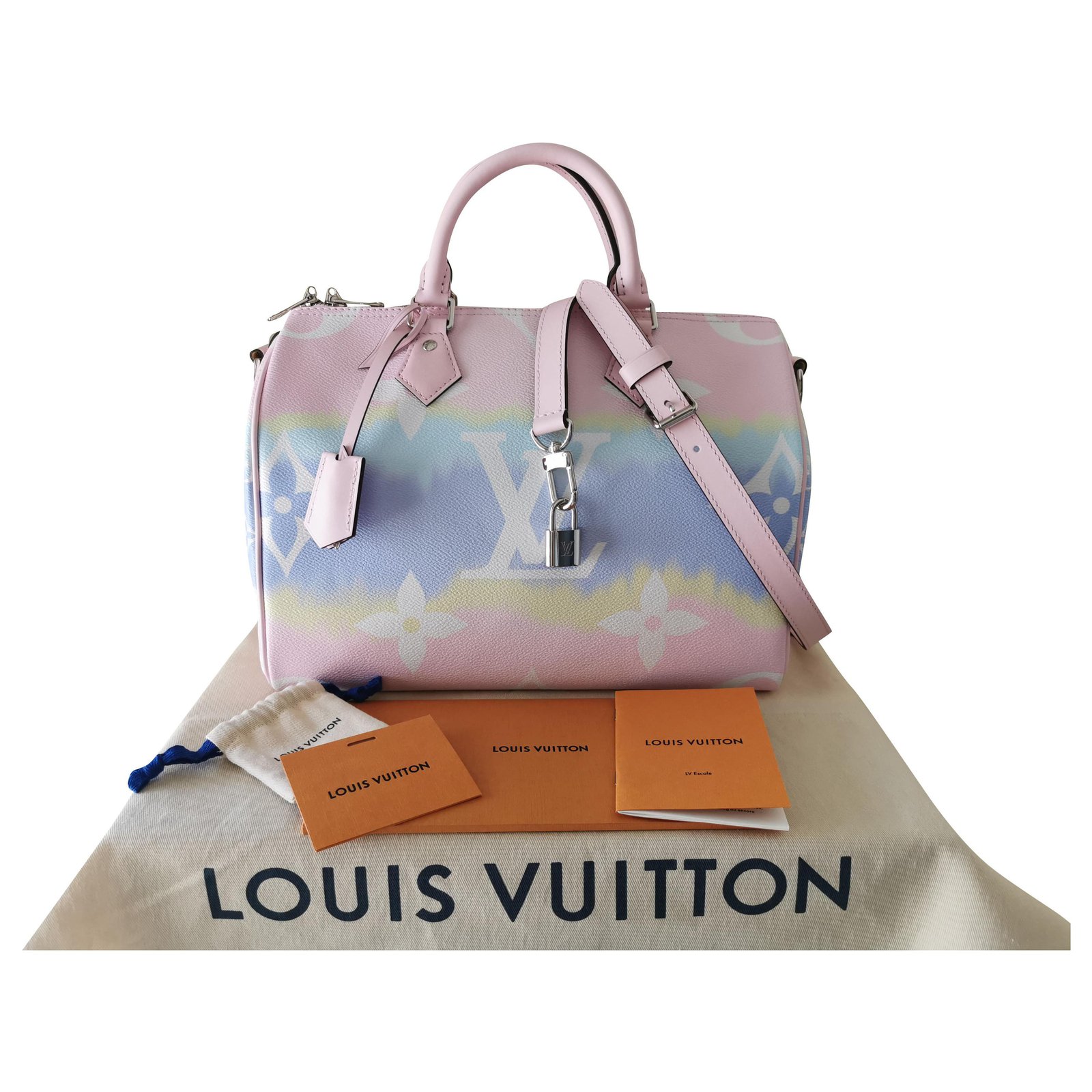 Louis Vuitton Speedy Escale 30cm Pink White Blue Cloth Lambskin ref.197446  - Joli Closet