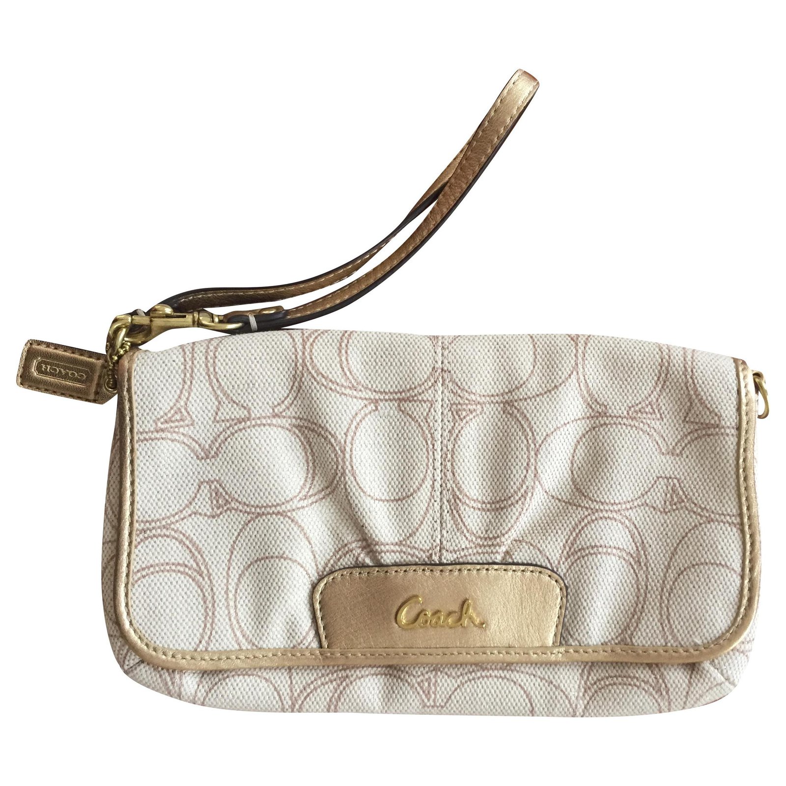 Coach clutch purse Beige Golden Polyester  - Joli Closet
