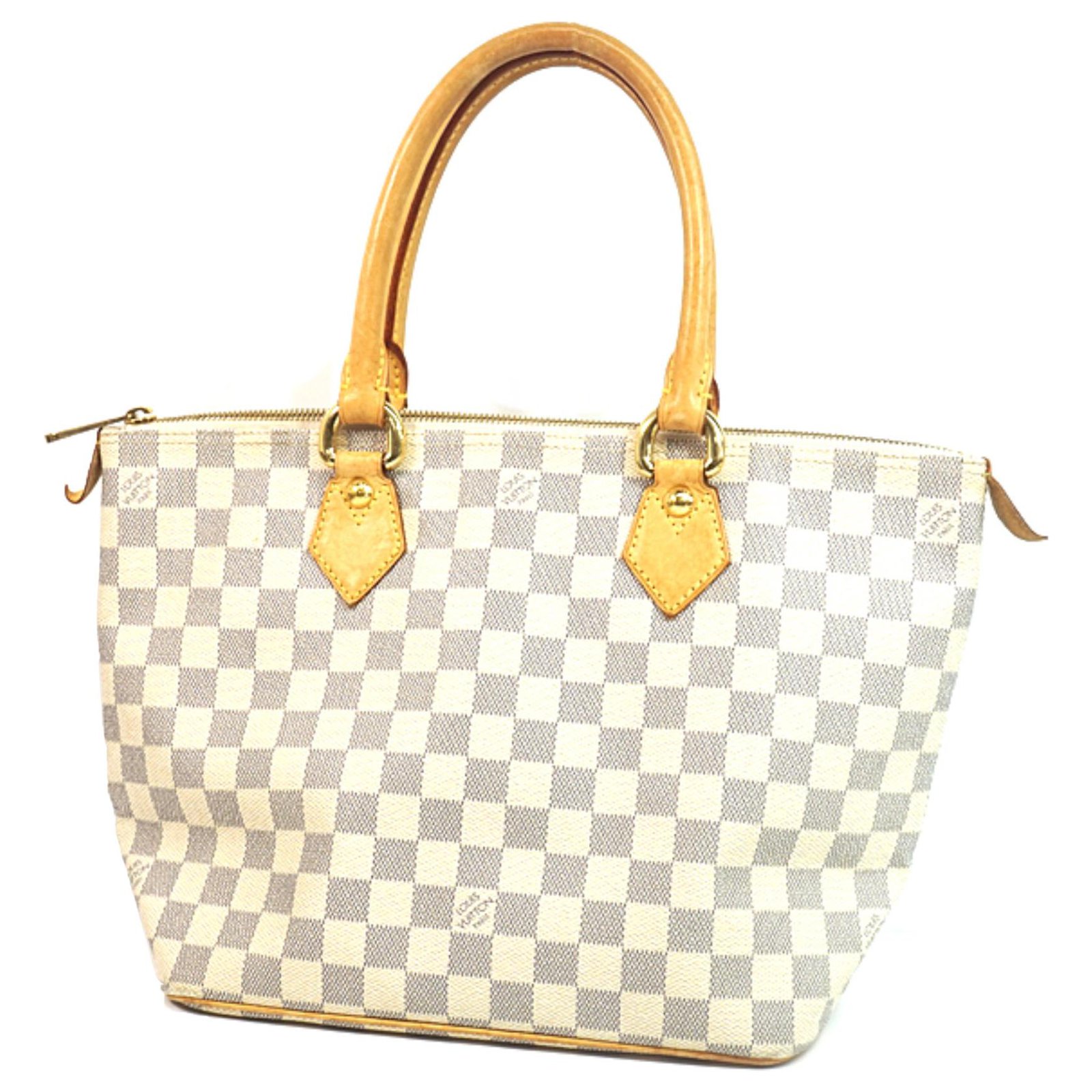 Louis Vuitton Damier Azur Saleya PM White Blue Cream Leather Cloth  ref.106049 - Joli Closet