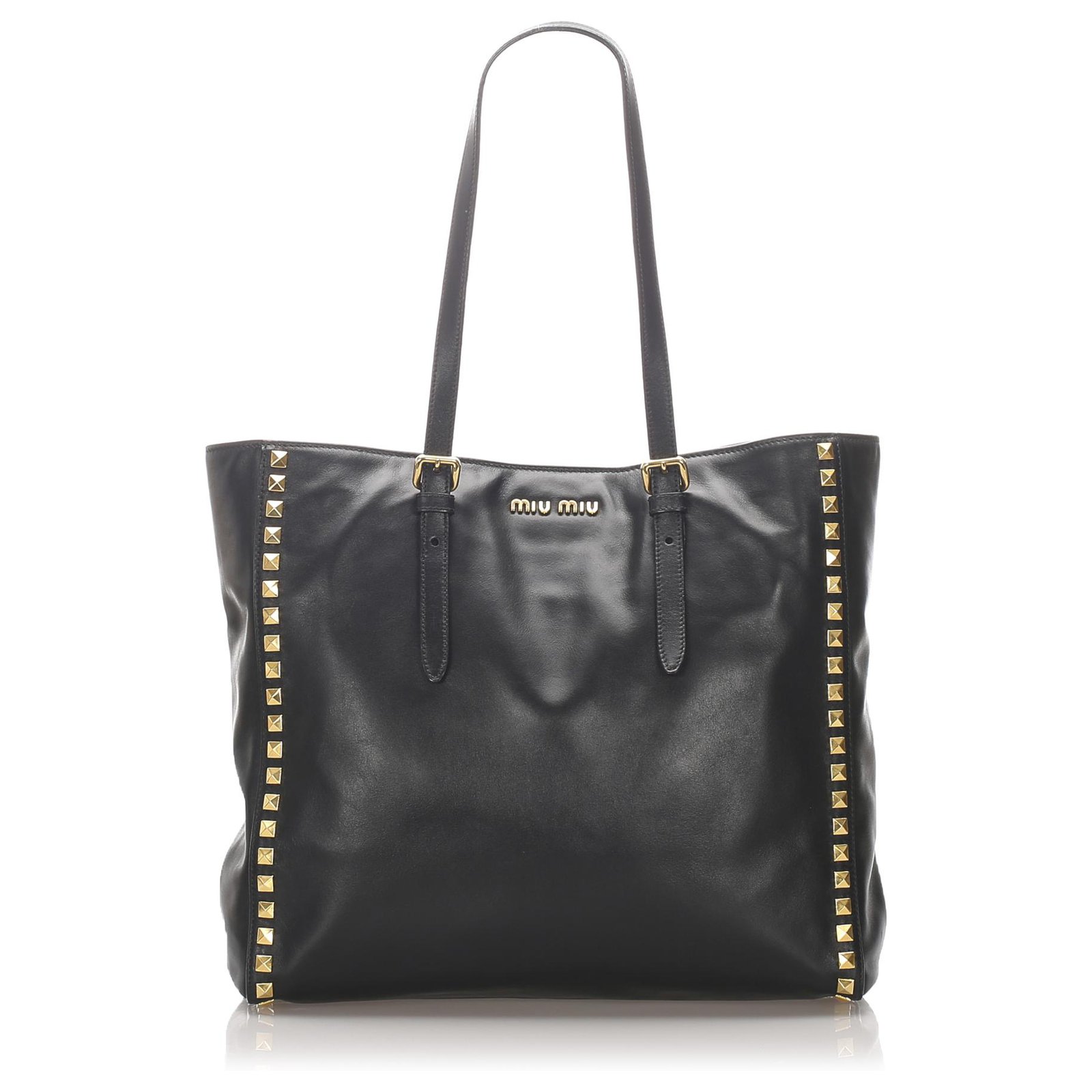 Miu Miu Black Leather Tote Bag Pony-style calfskin ref.197737 - Joli Closet