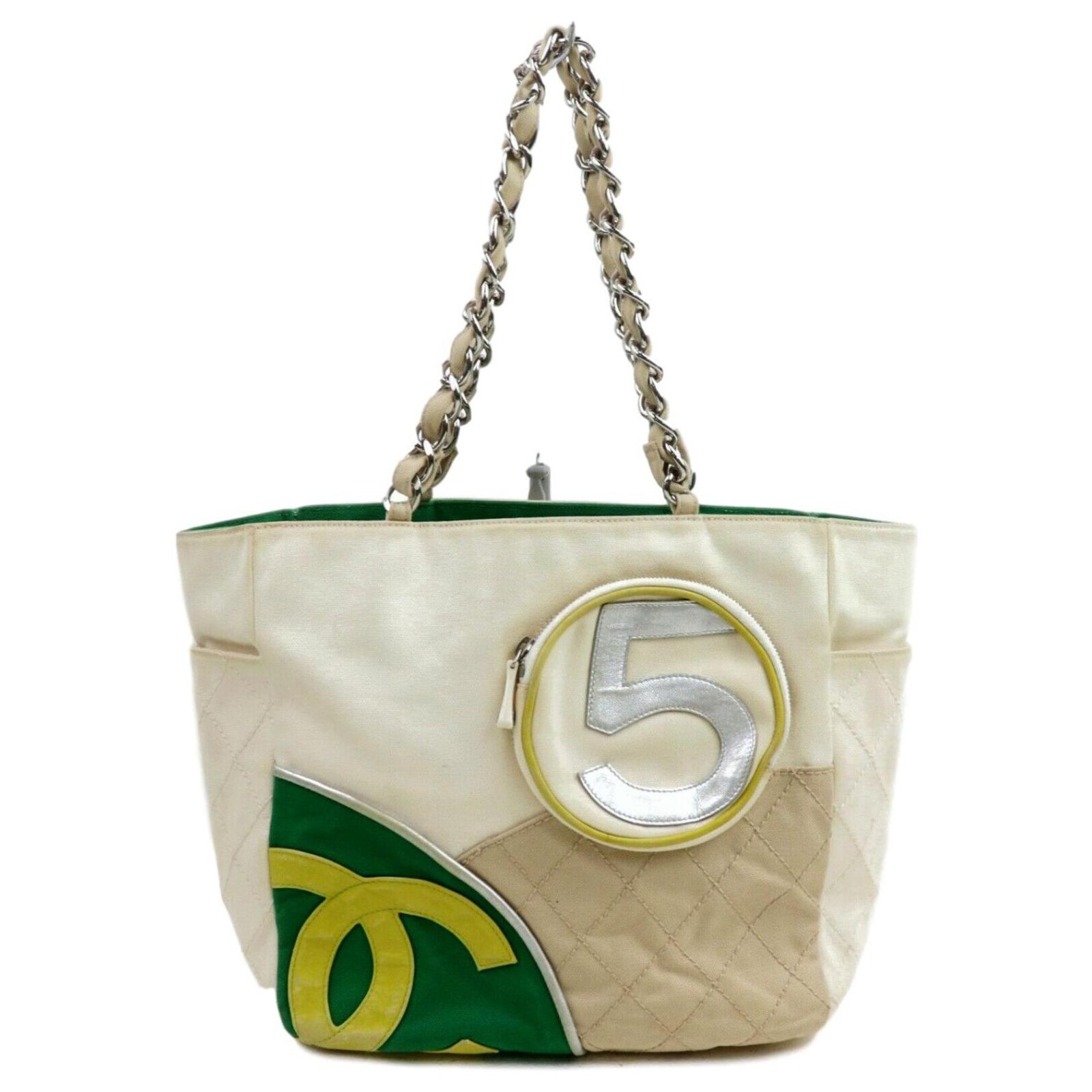CHANEL, Bags, Chanel No5 Cc Camellia Chain Shoulder Bag Leathercanvas White  X Black X Yellow