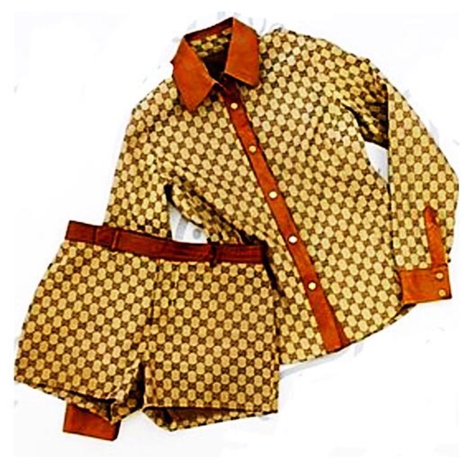 Gucci Vintage Rare Tom Ford Era Monogram GG & Leather Shirt & Shorts Set  Size 38 Brown Beige Cloth ref.198406 - Joli Closet