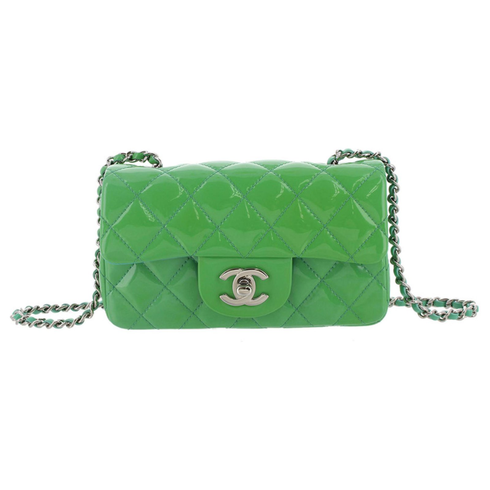 Timeless Chanel Green Classic Mini Patent Leather Single Flap Bag  ref.199008 - Joli Closet