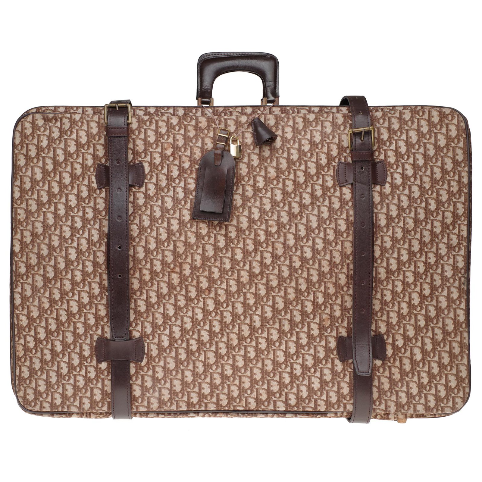 Vintage Christian Dior suitcase in oblique monogram canvas and brown ...