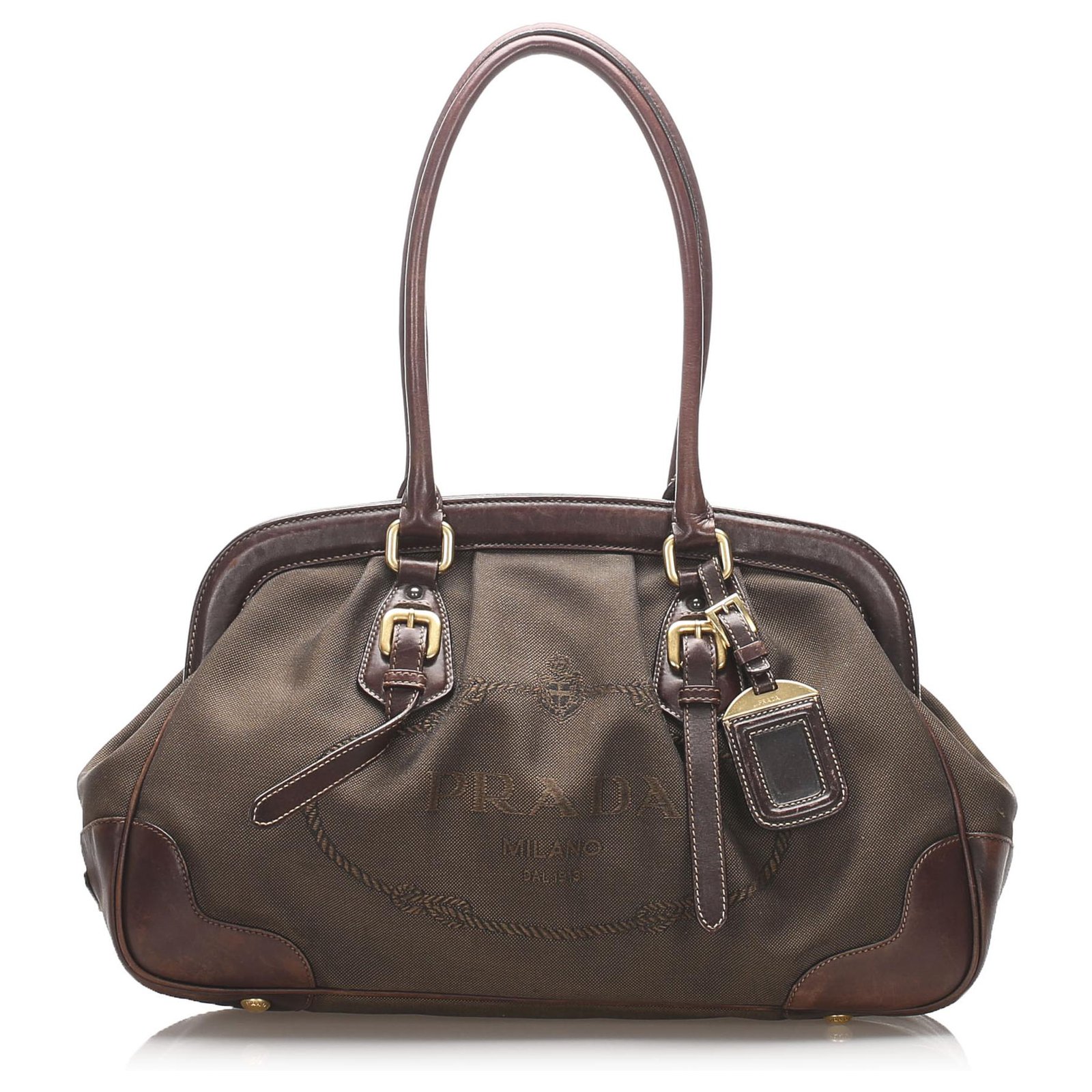 Prada Brown Canapa Frame Shoulder Bag Dark brown Leather Prada Brown Canapa Frame Shoulder Bag Dark brown Leather