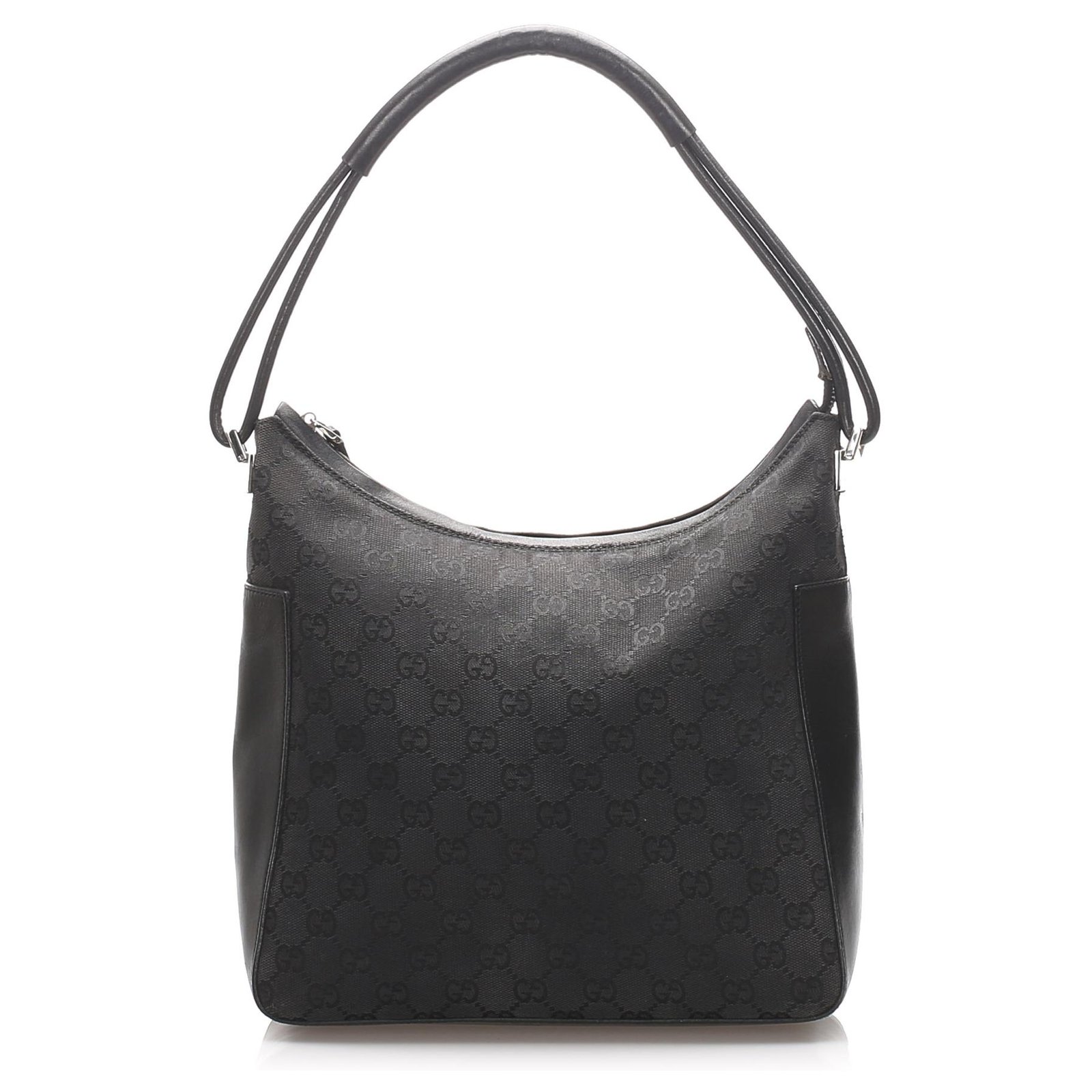 Gucci Black GG Canvas Shoulder Bag Leather Cloth Pony-style calfskin Cloth  ref.419936 - Joli Closet