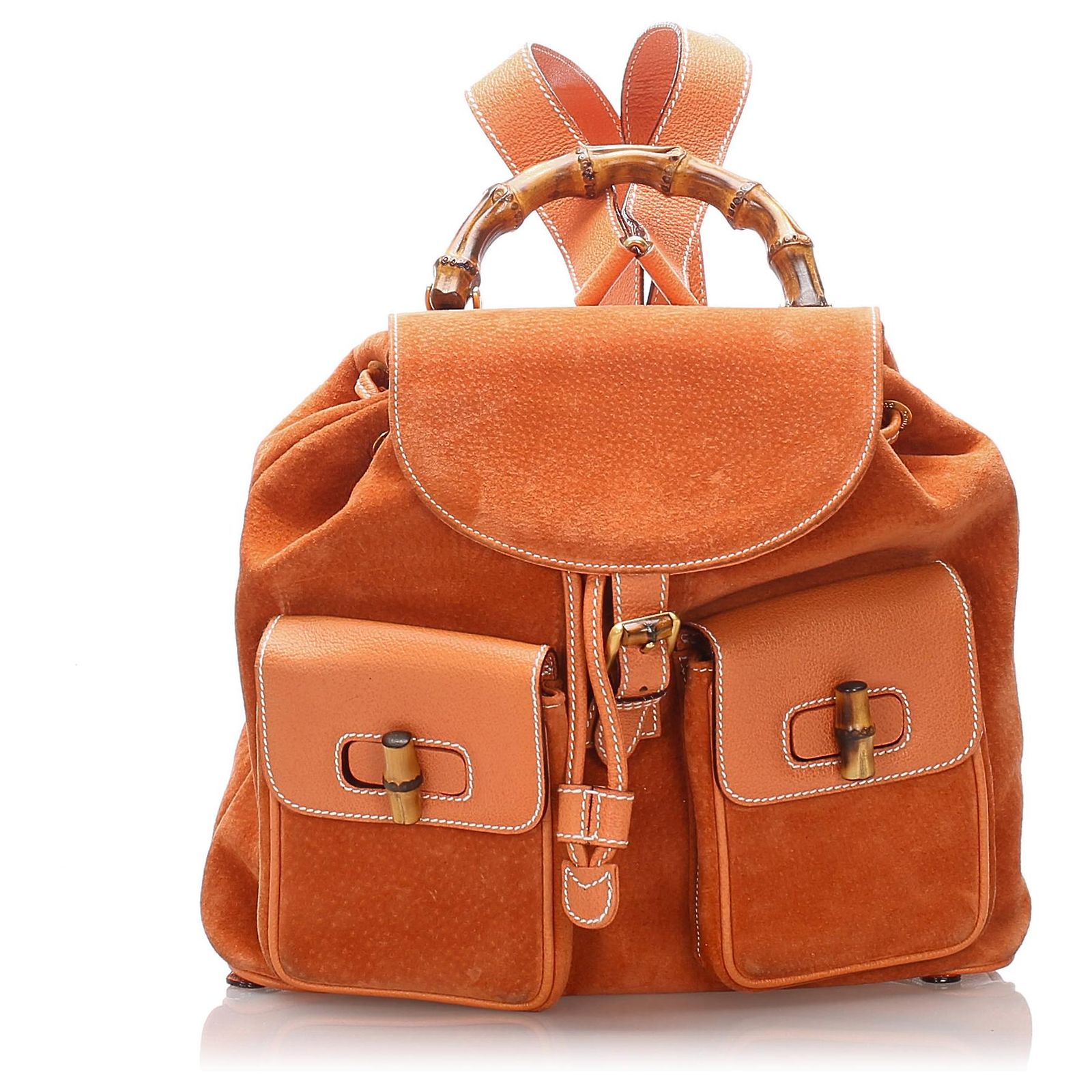 Gucci Orange Bamboo Suede Drawstring Backpack Leather Pony  display picture 2