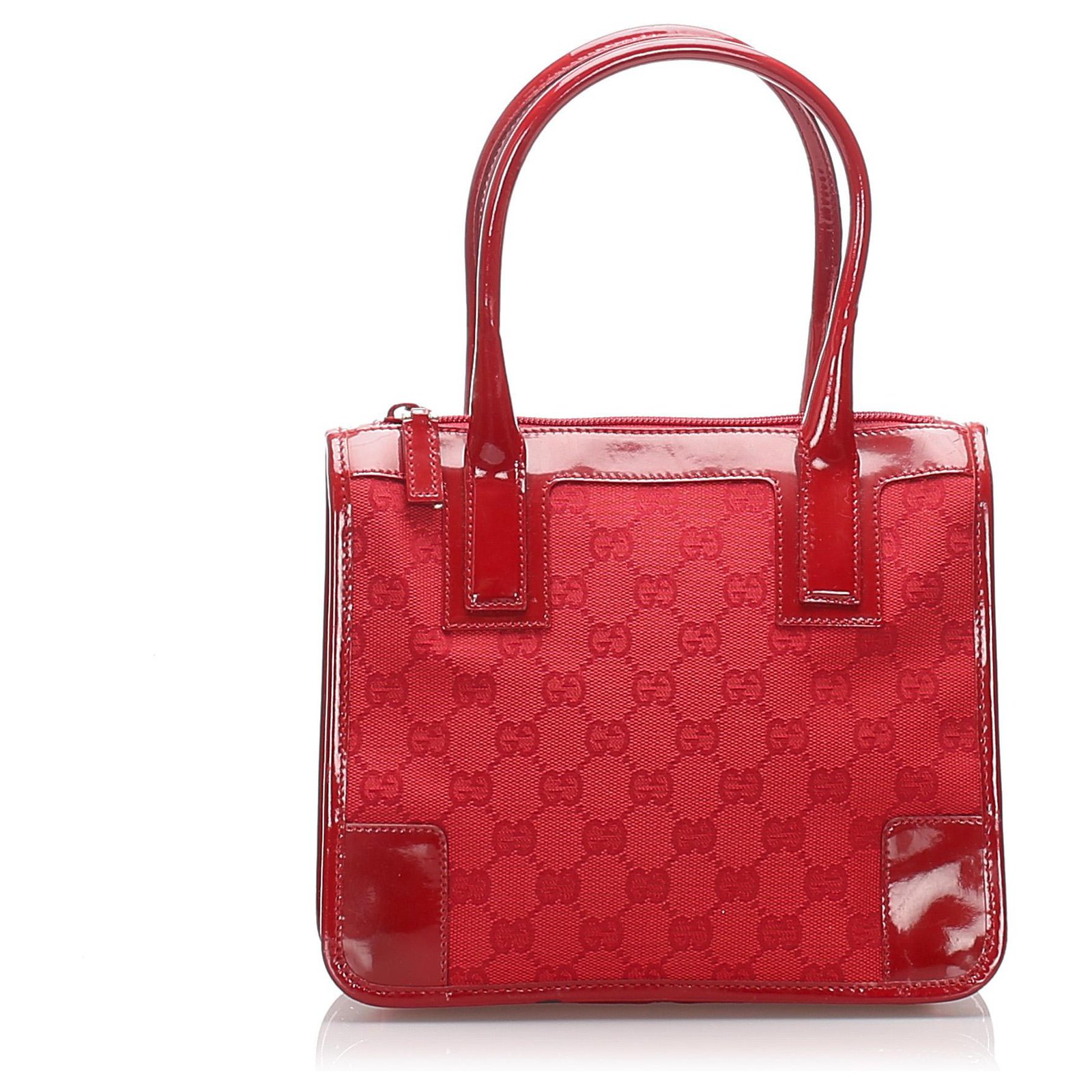 Gucci Red GG Canvas Handbag Leather Cloth Pony-style calfskin Cloth ref ...