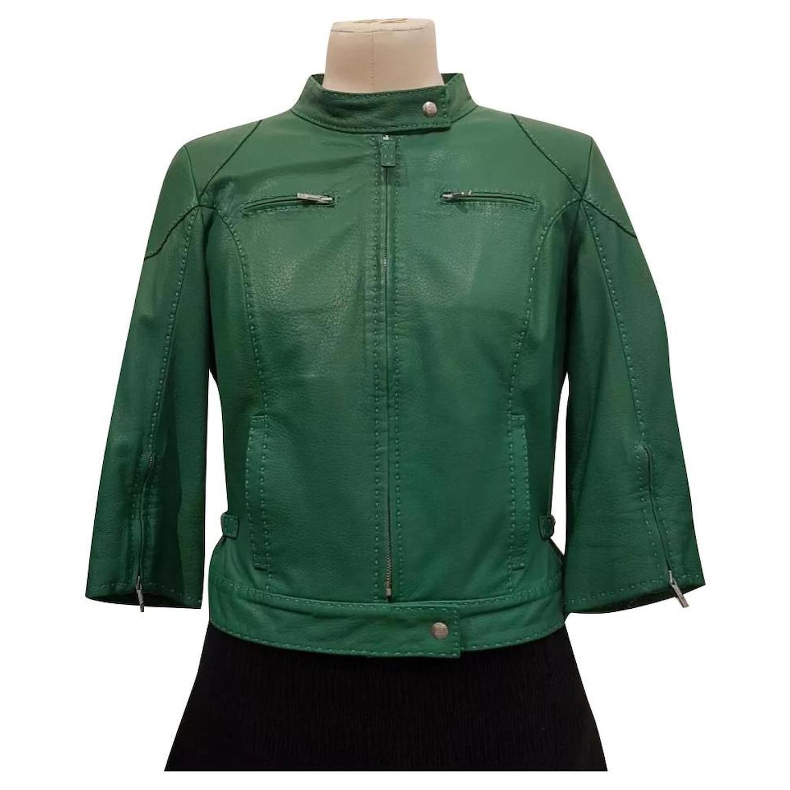 FENDI Veste en cuir vert Sz.42 ref.199966 Joli Closet