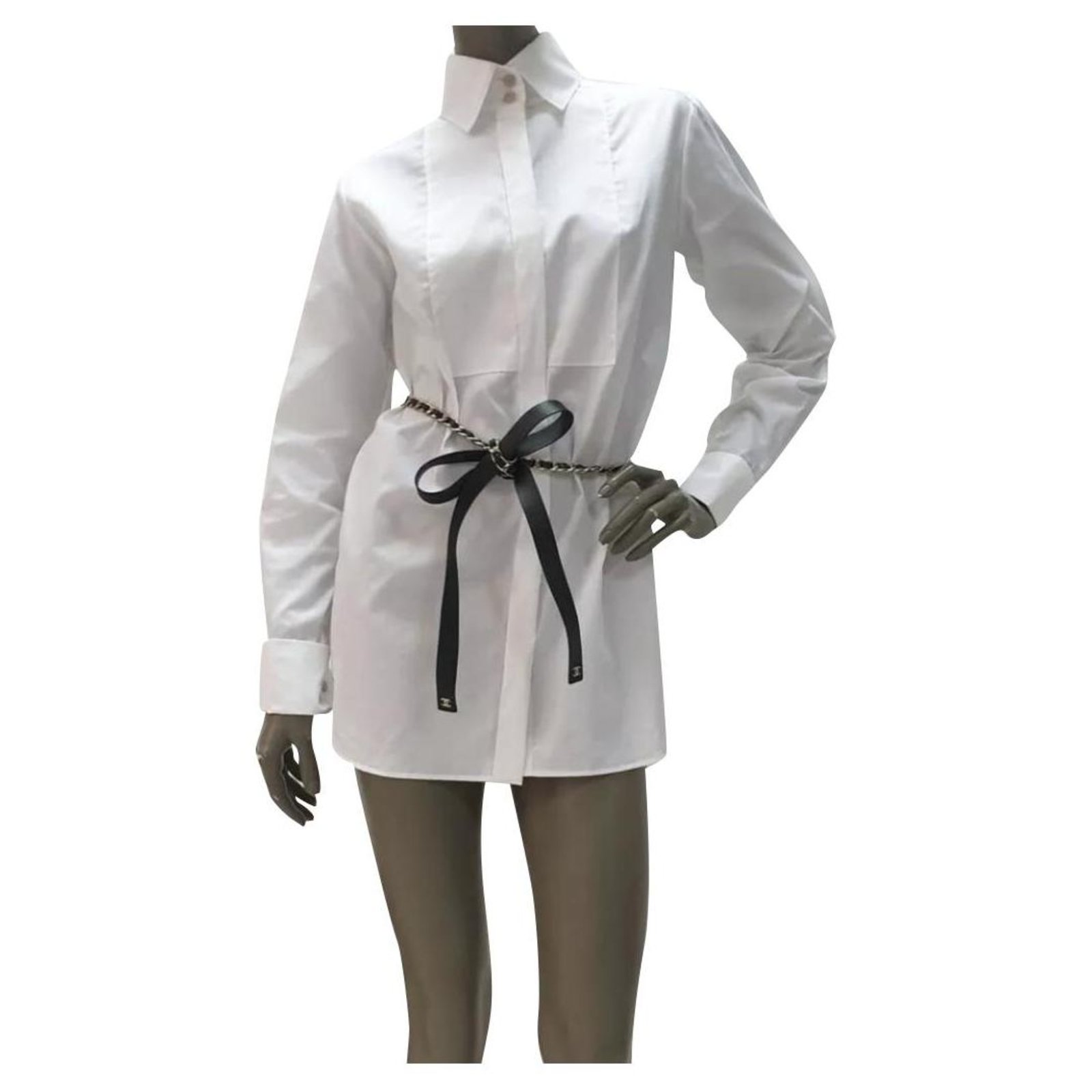 Chanel White Cotton Dress Shirt Size 34 – On Que Style