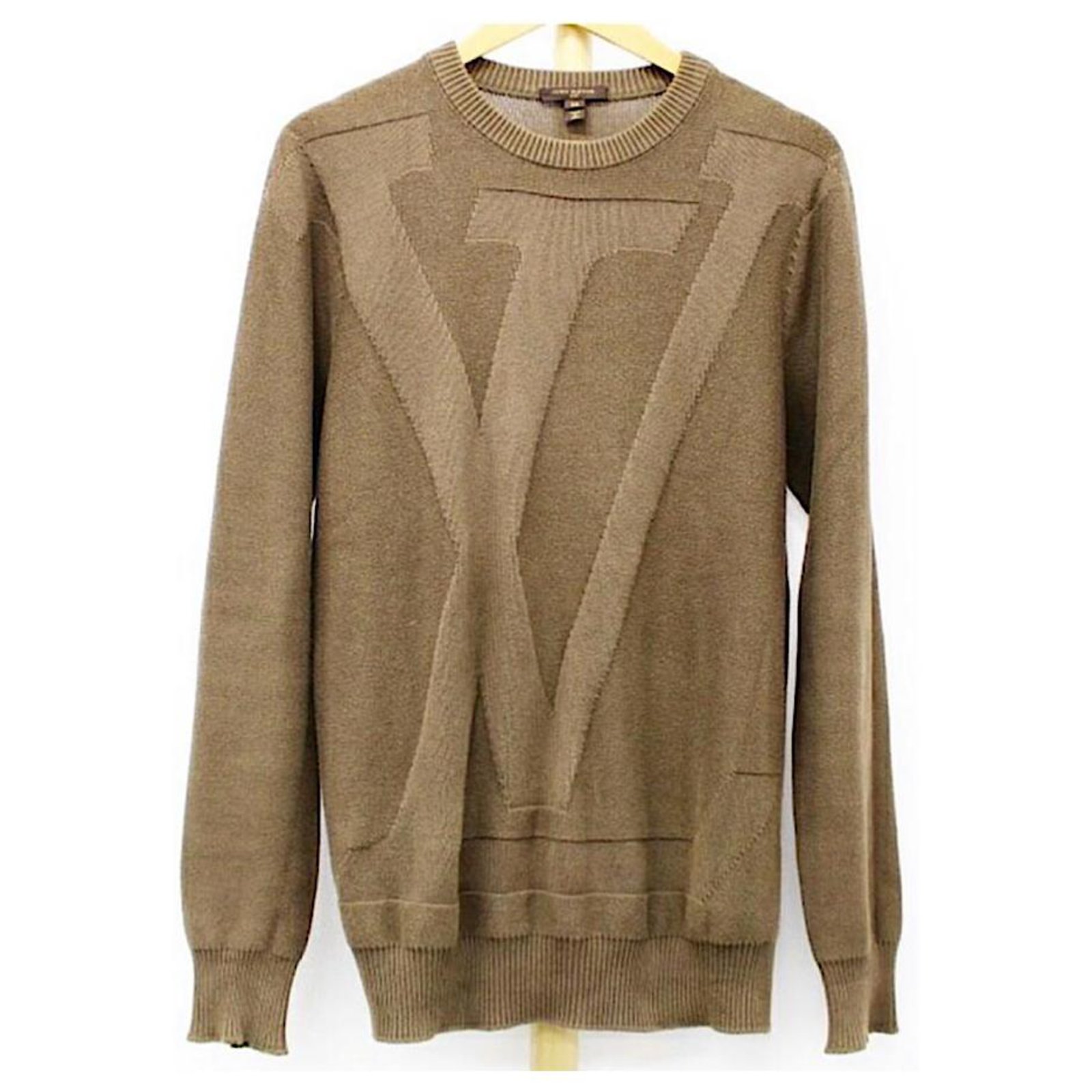 LOUIS VUITTON Size M Beige Ribbed Knit Cotton Blend Half Zip Sweater