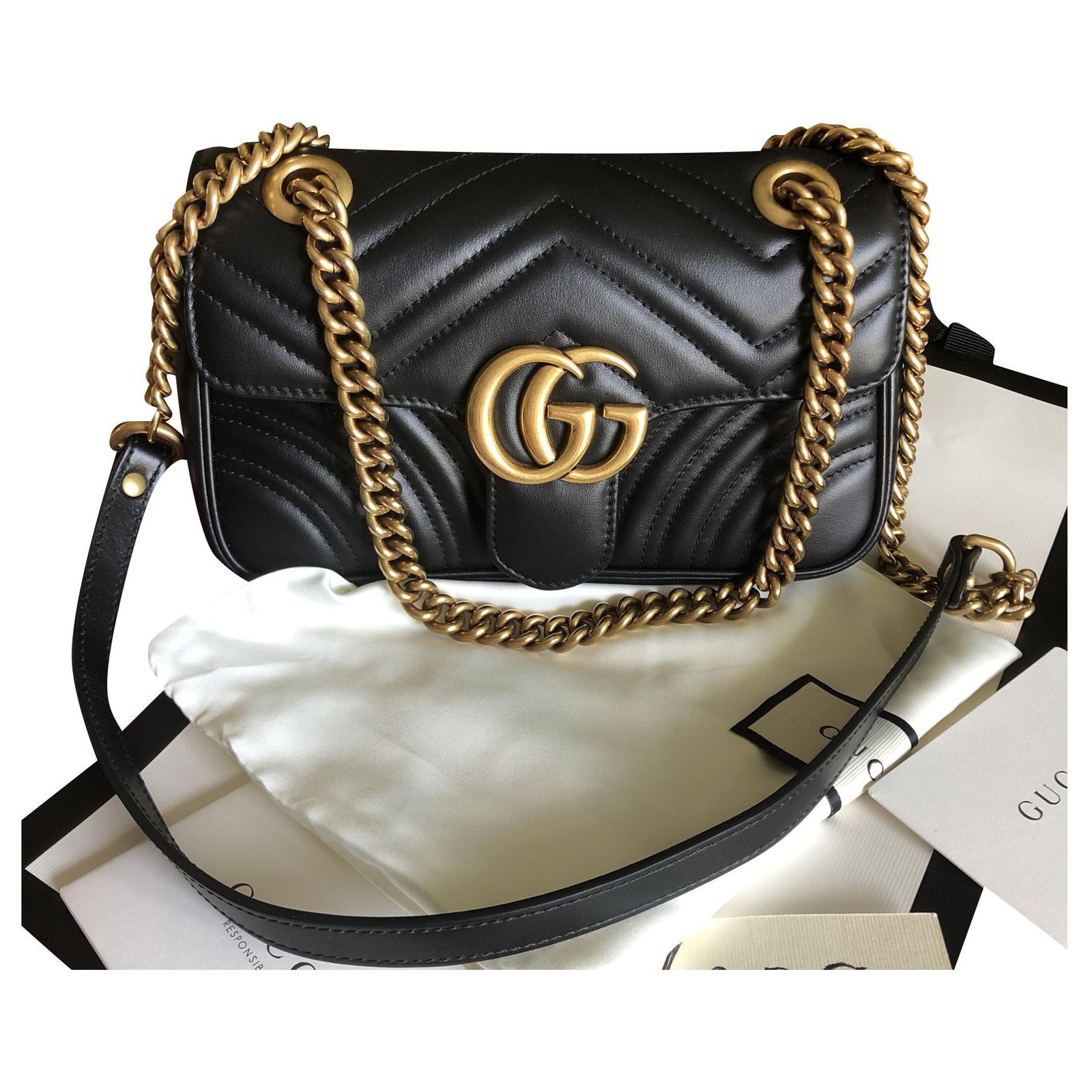 Gucci Marmont Handbags Leather Black 