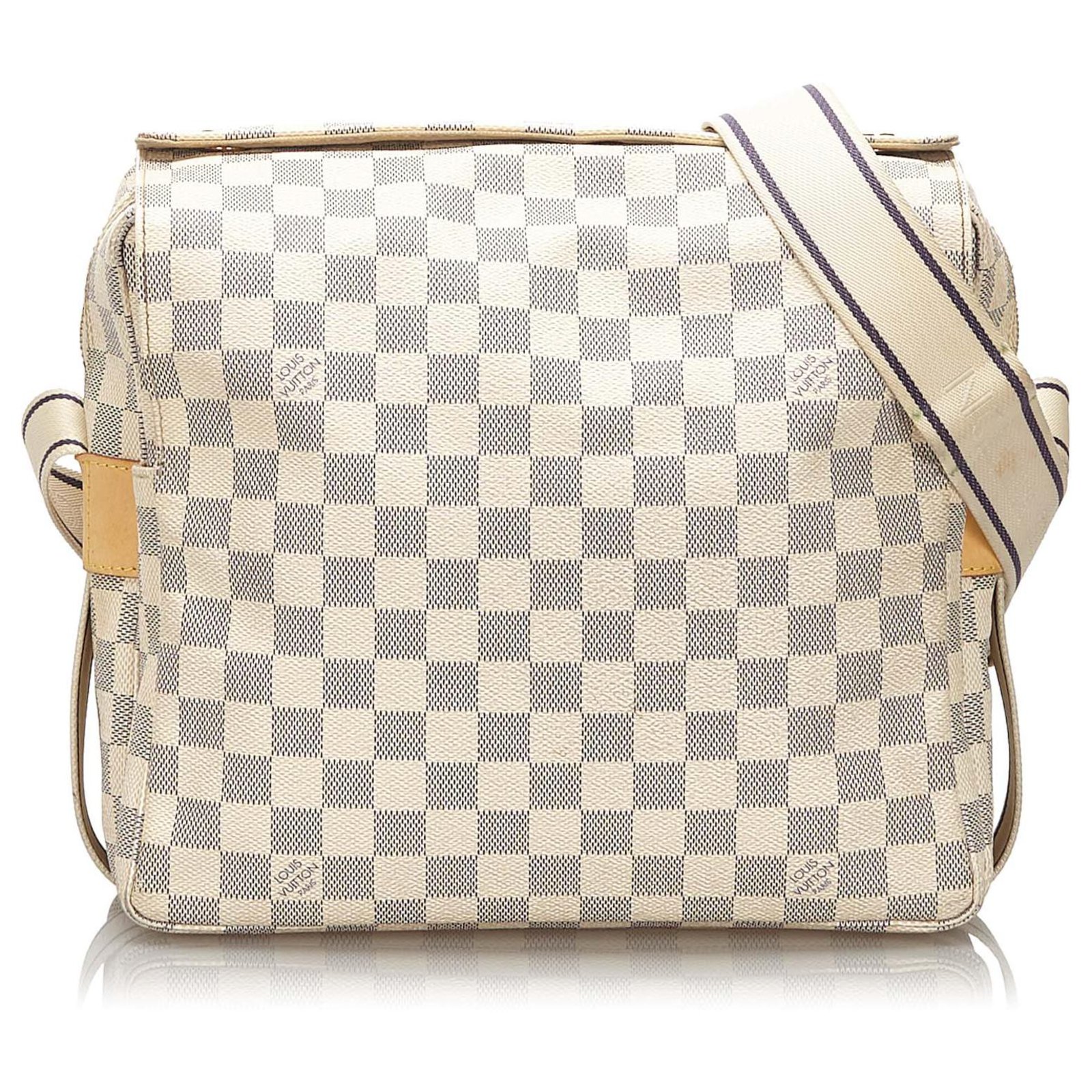 Louis Vuitton White Damier Azur Naviglio Blue Leather Cloth ref.878794 -  Joli Closet