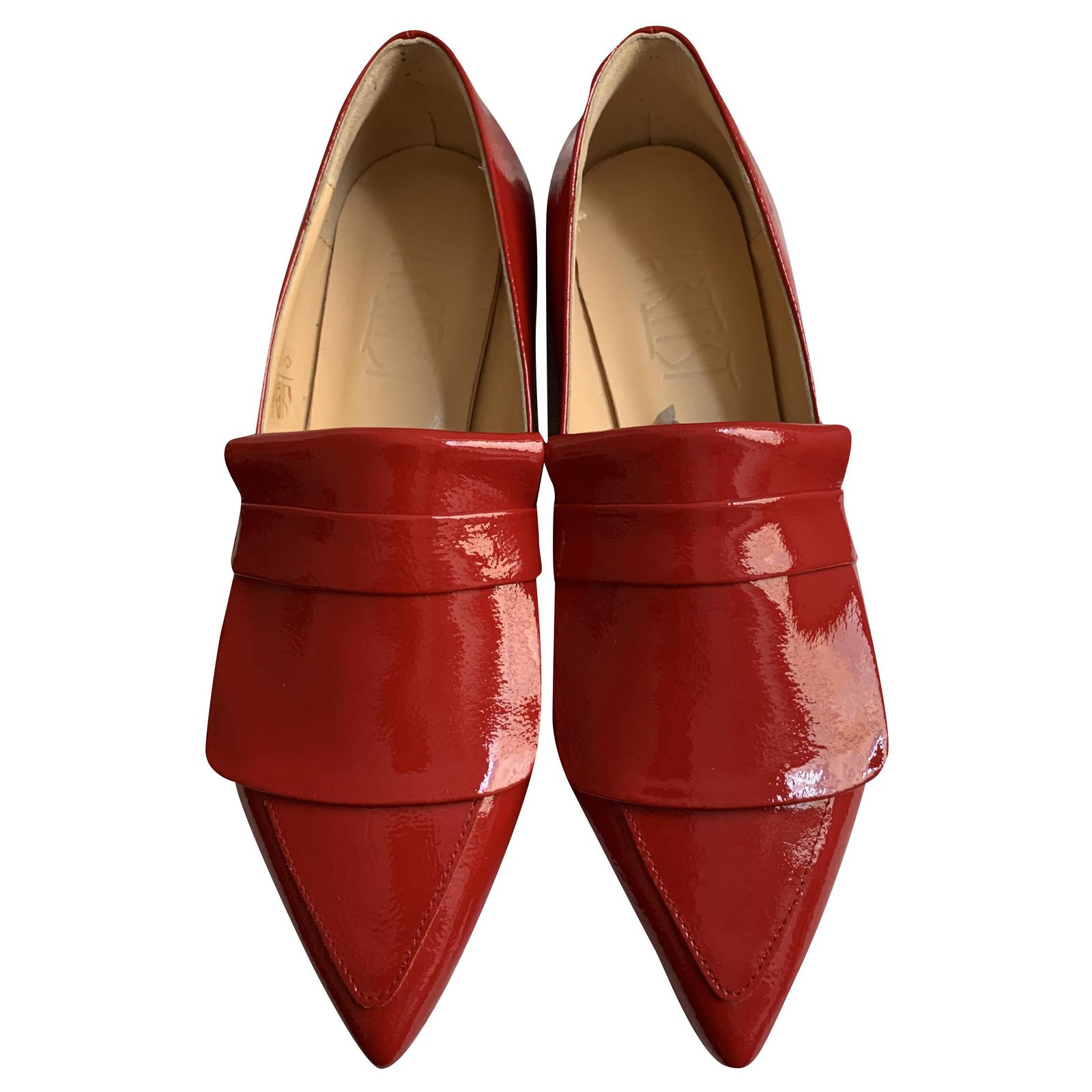 red patent leather flats