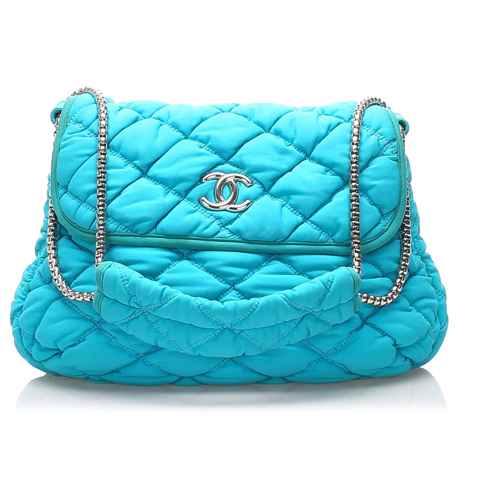 Chanel Blue Bubble Quilt Shoulder Bag Nylon Cloth ref.200823