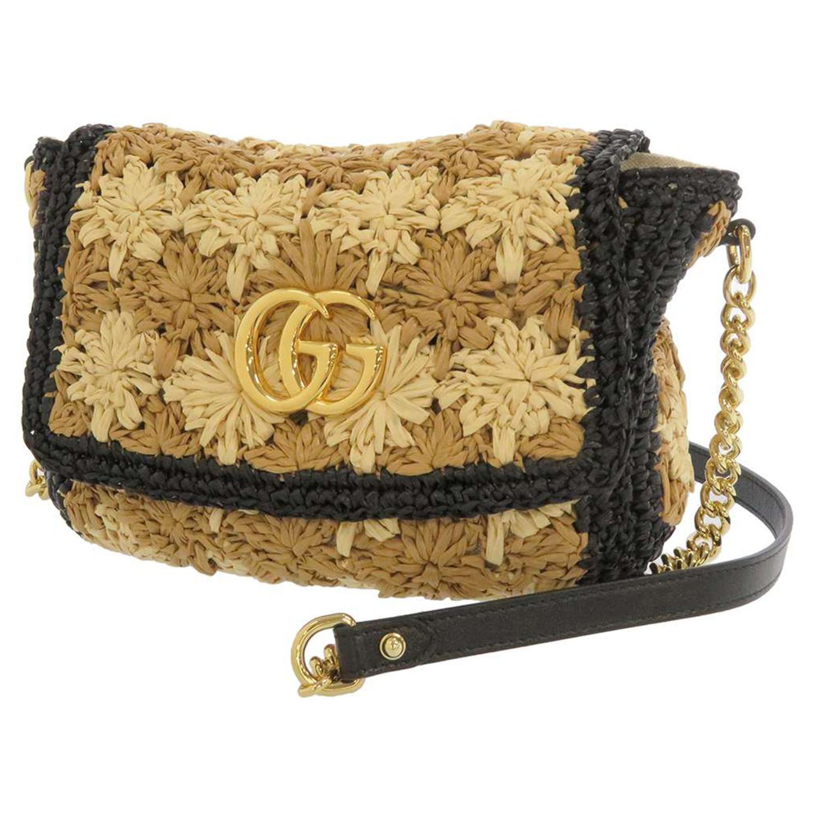 Gucci Brown 2019 GG Marmont Raffia Crossbody Bag