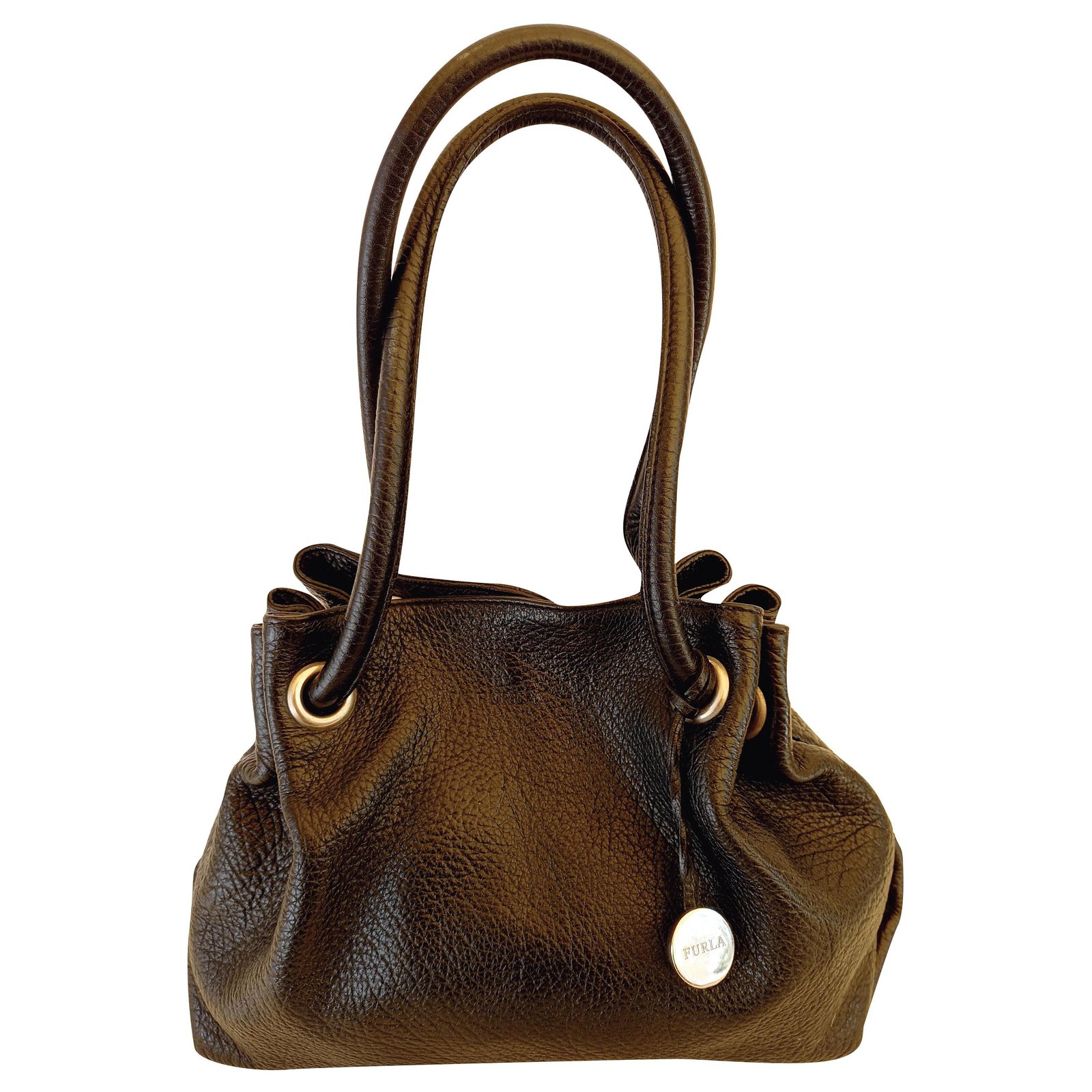 furla black leather handbag