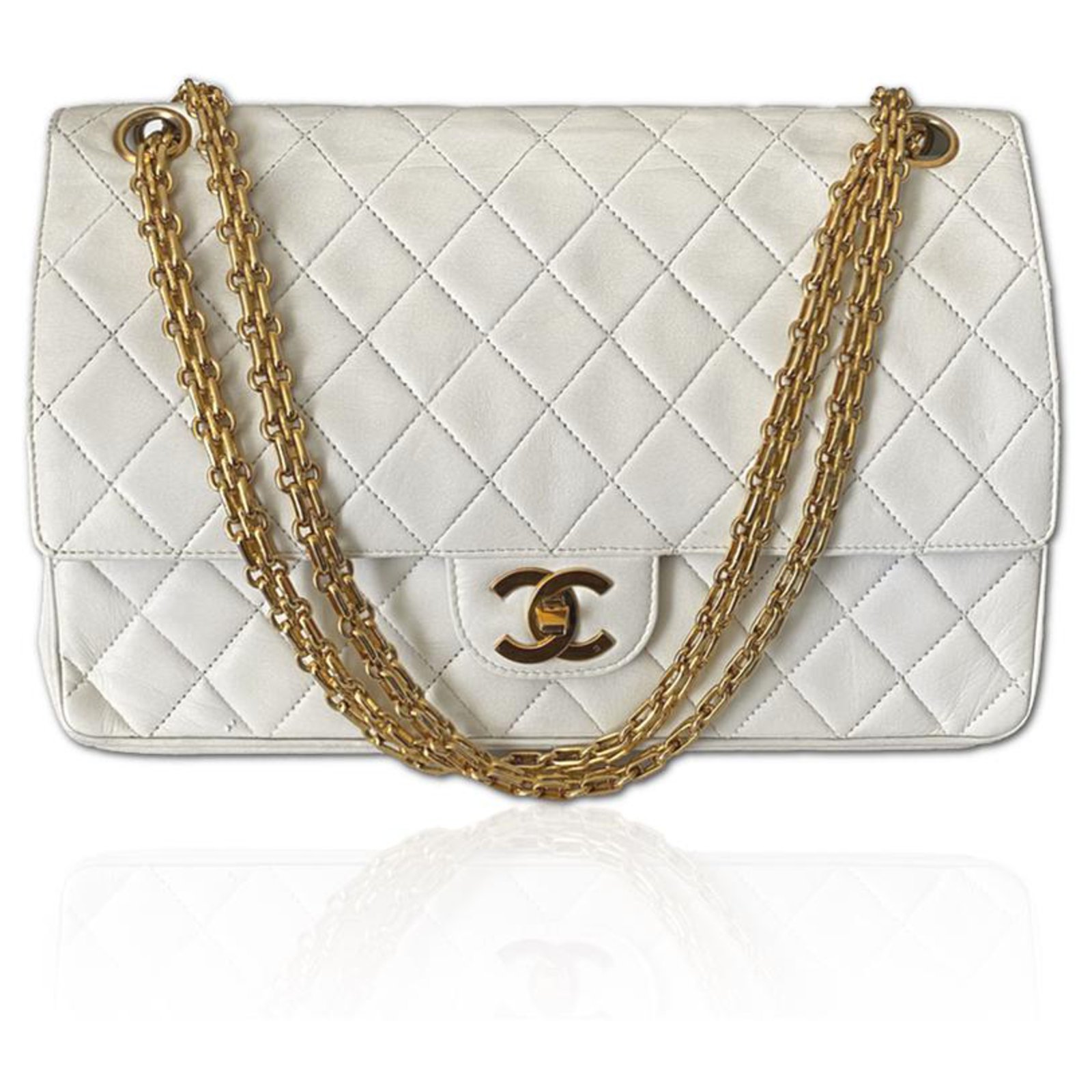 Chanel Logo Chain Strap Flap Bag Quilted Lambskin Small White 226050208