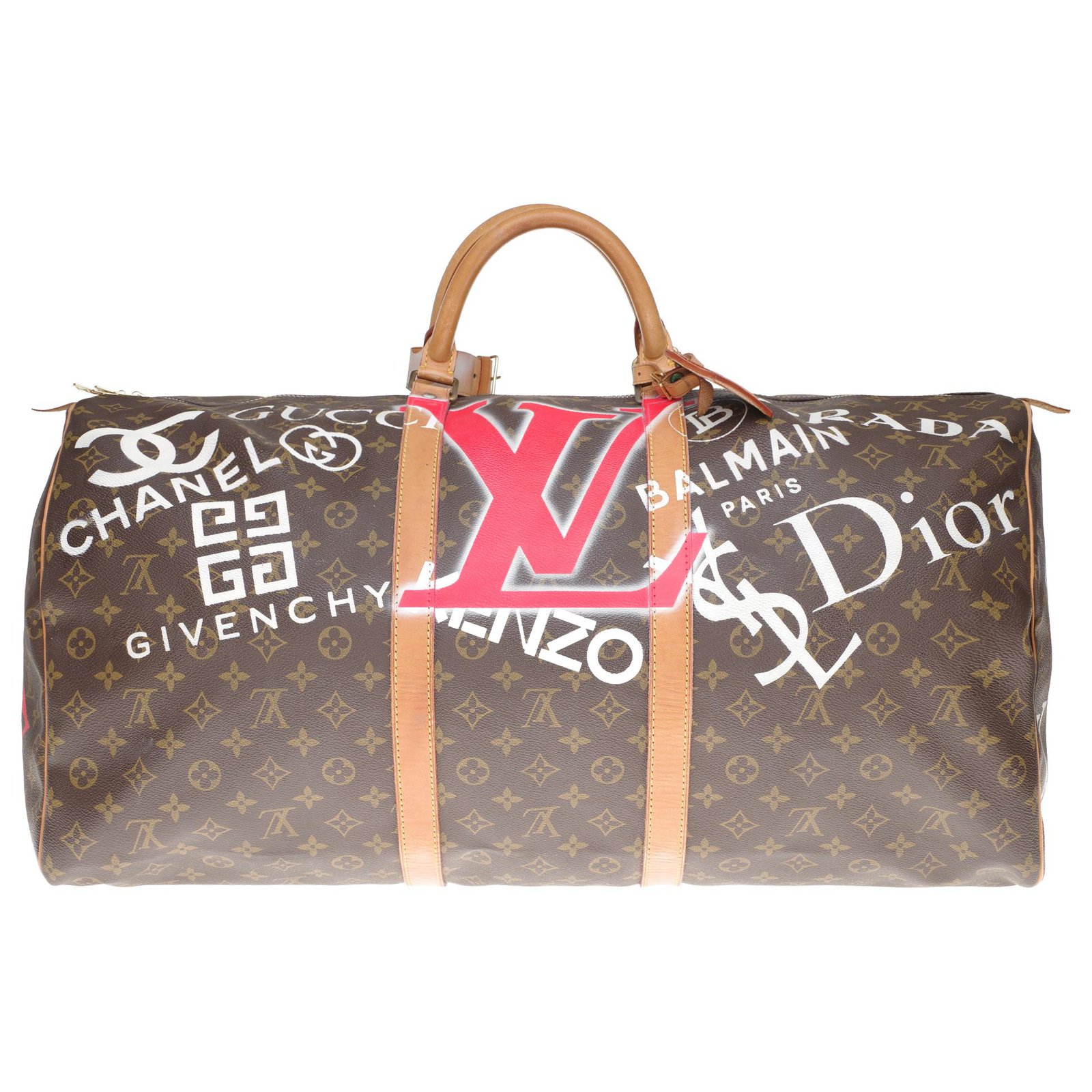 Louis Vuitton Beautiful Keepall travel bag 60 in custom monogrammed canvas  Luxury for ever and numbered #65 Brown Leather Cloth ref.201554 - Joli  Closet