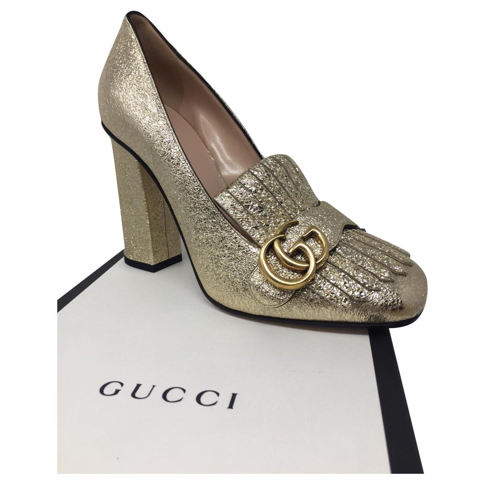 gucci marmont heels gold