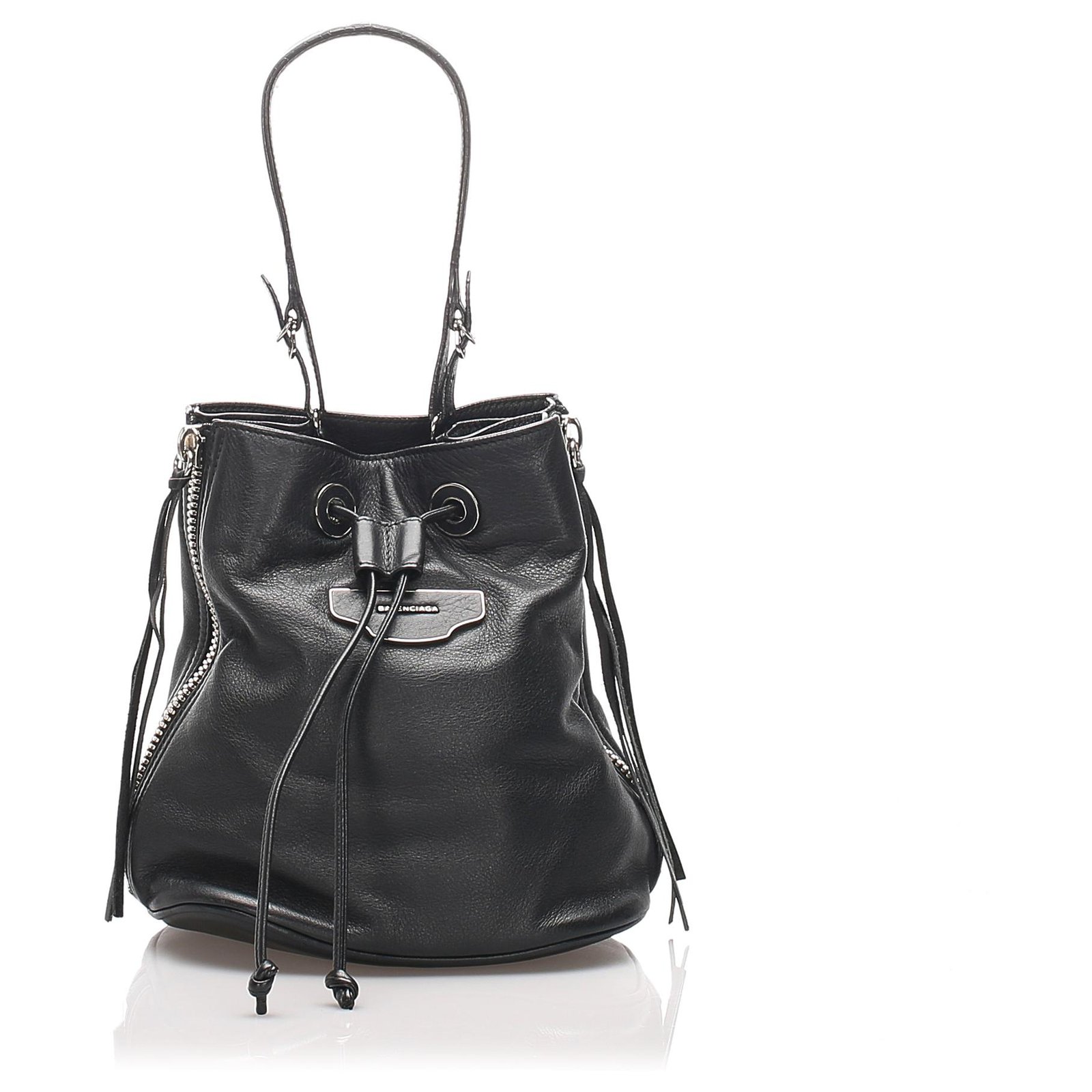 Virkelig højt skab Balenciaga Black Papier Plate Bucket Bag Leather Pony-style calfskin  ref.201662 - Joli Closet