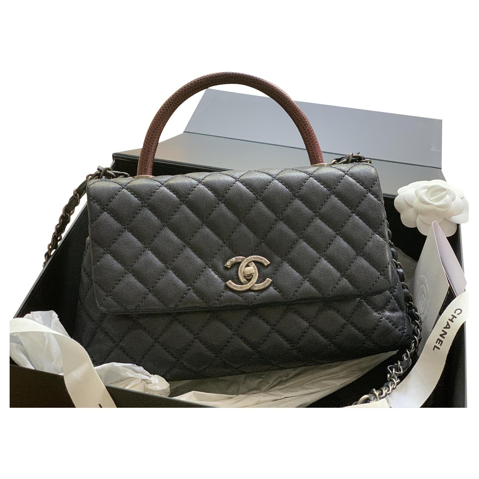 Chanel Coco handle lizard Dark blue Leather ref.202327 - Joli Closet