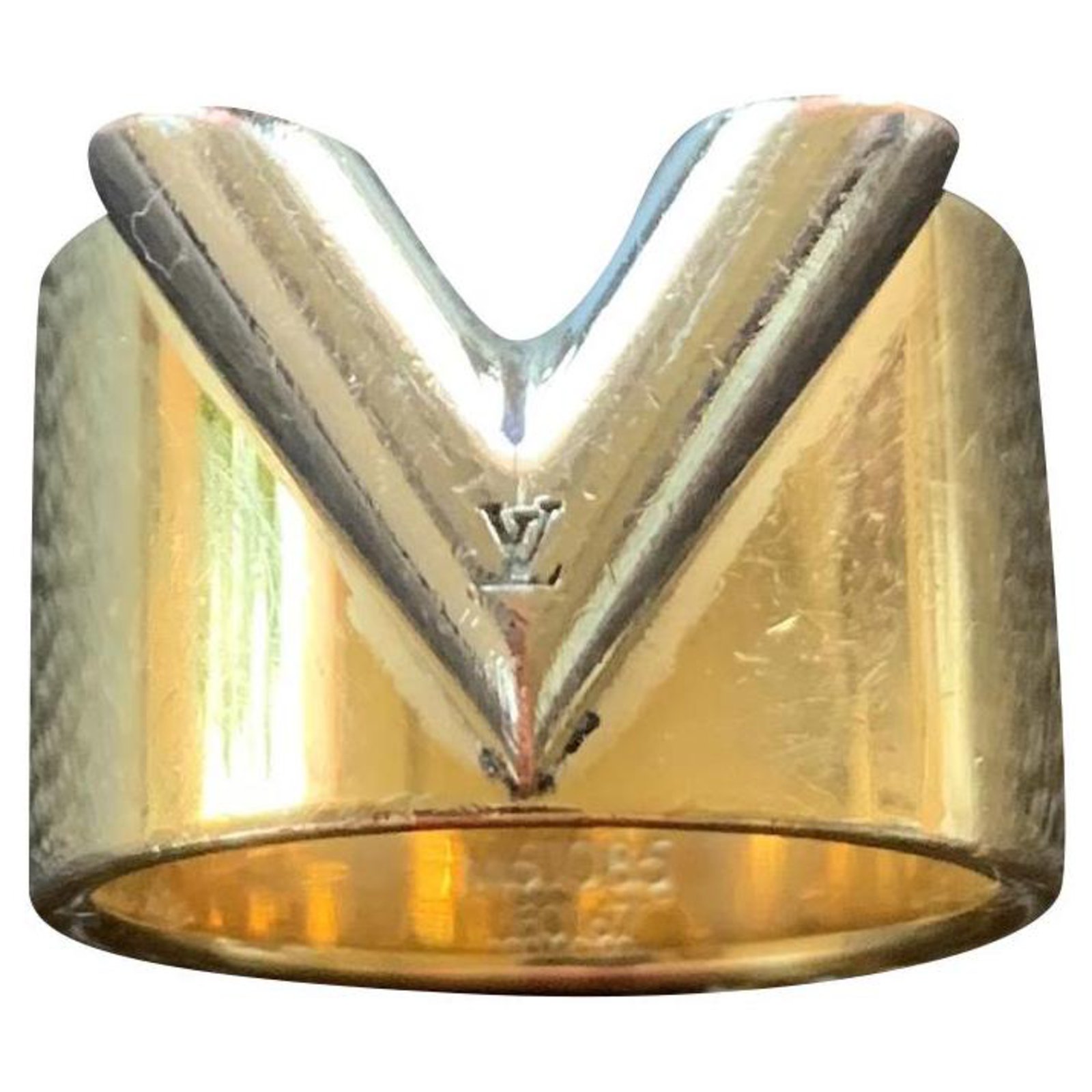 LOUIS VUITTON 'Essential V' Cuff Bracelet in Golden Finish Brass