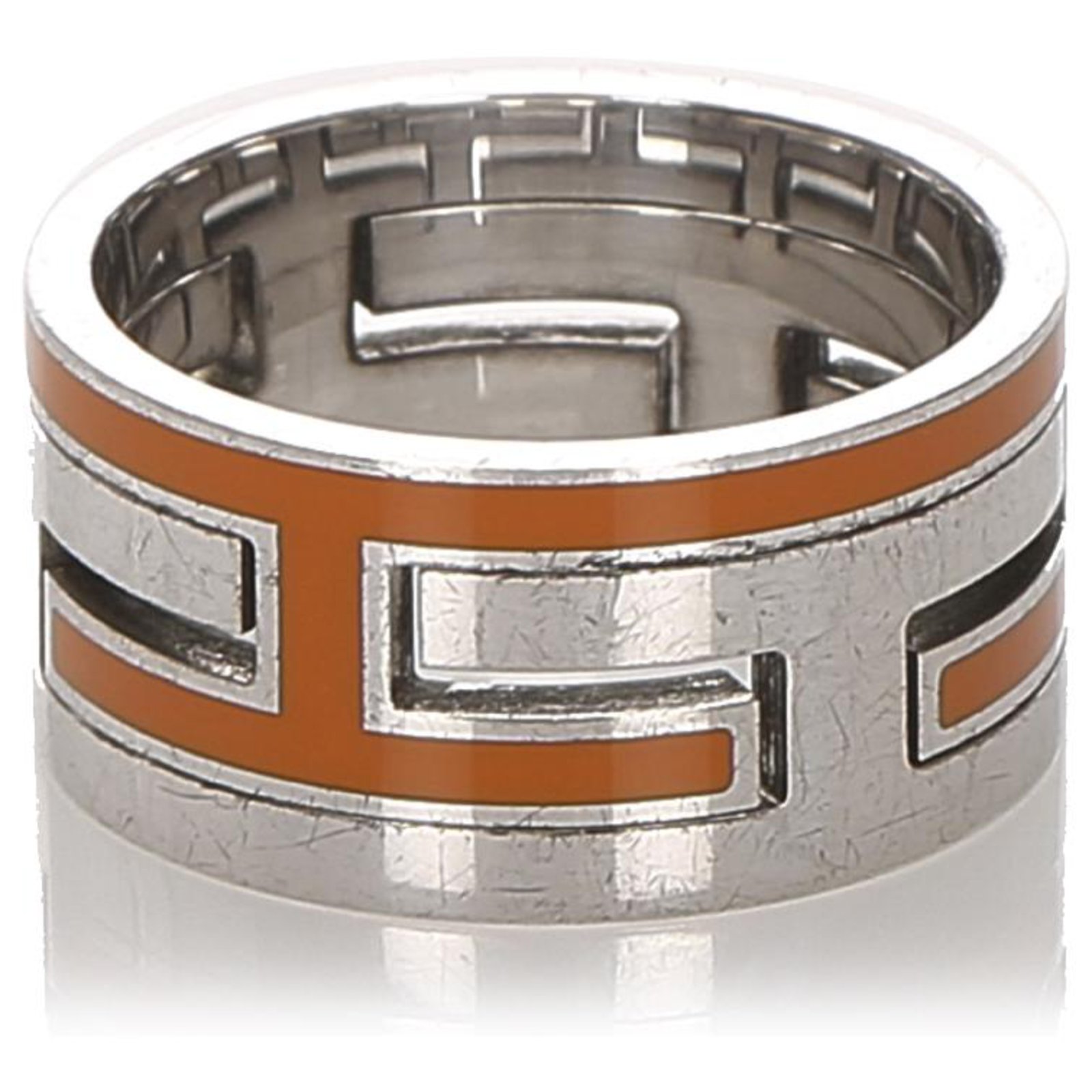 Hermès Hermes Silver Move H Ring Silvery Orange Metal ref.202475