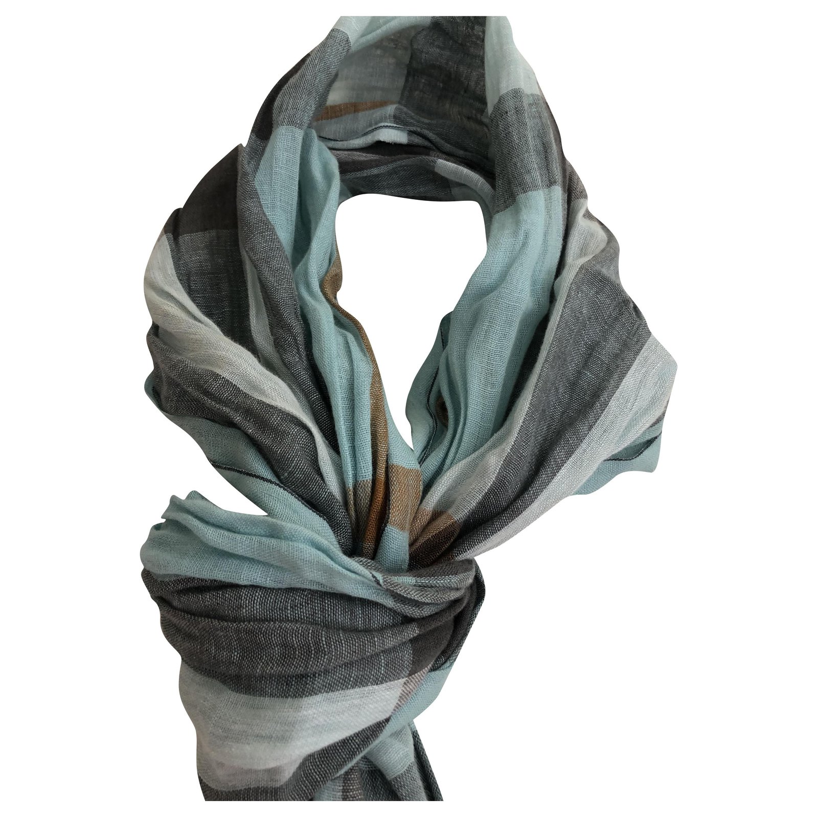 Hammer Habubu Lægge sammen Burberry Linen Check Scarf White Blue Grey ref.202550 - Joli Closet