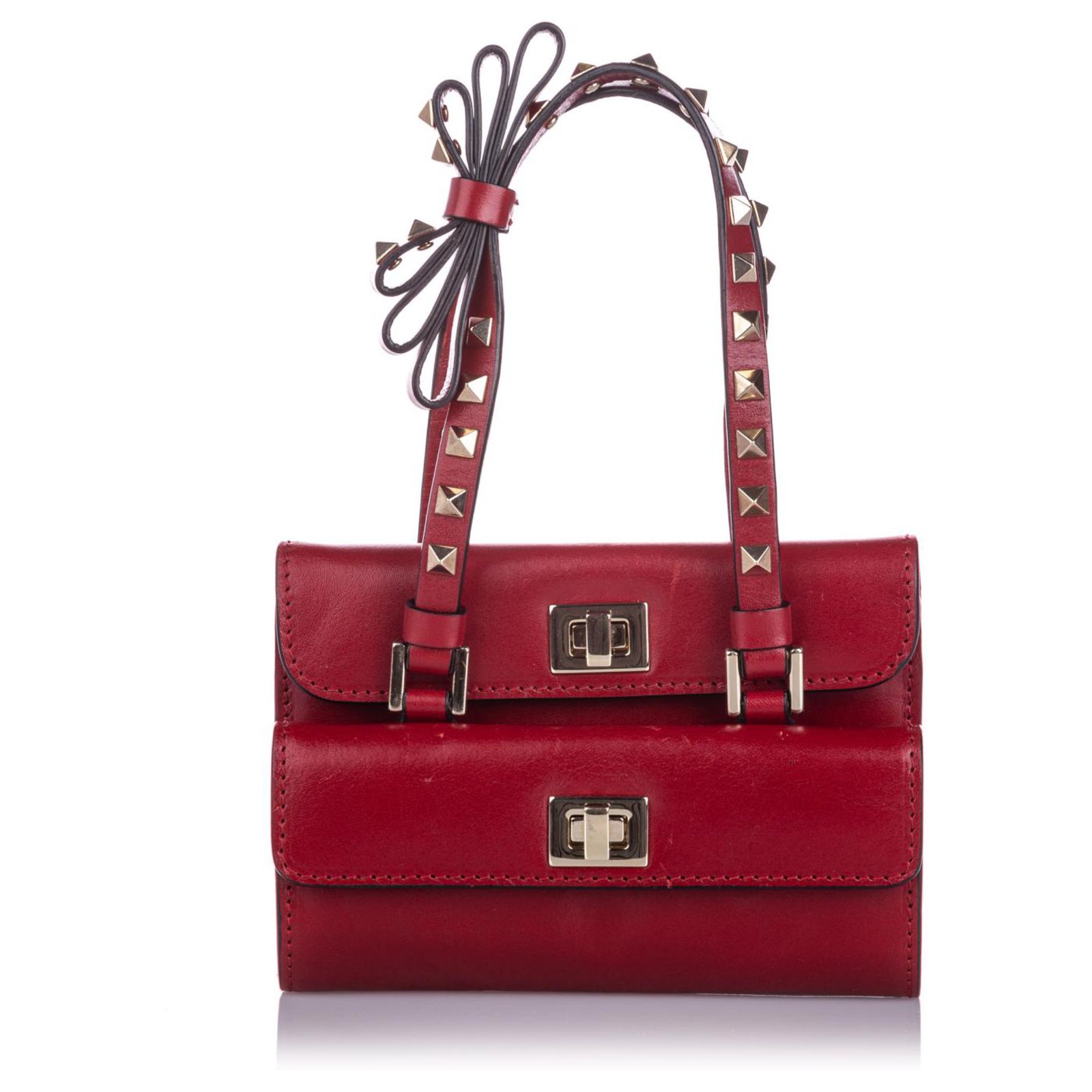Valentino Red Mini Rockstud lined Flap Bag Leather Pony-style calfskin  ref.203012 - Joli Closet