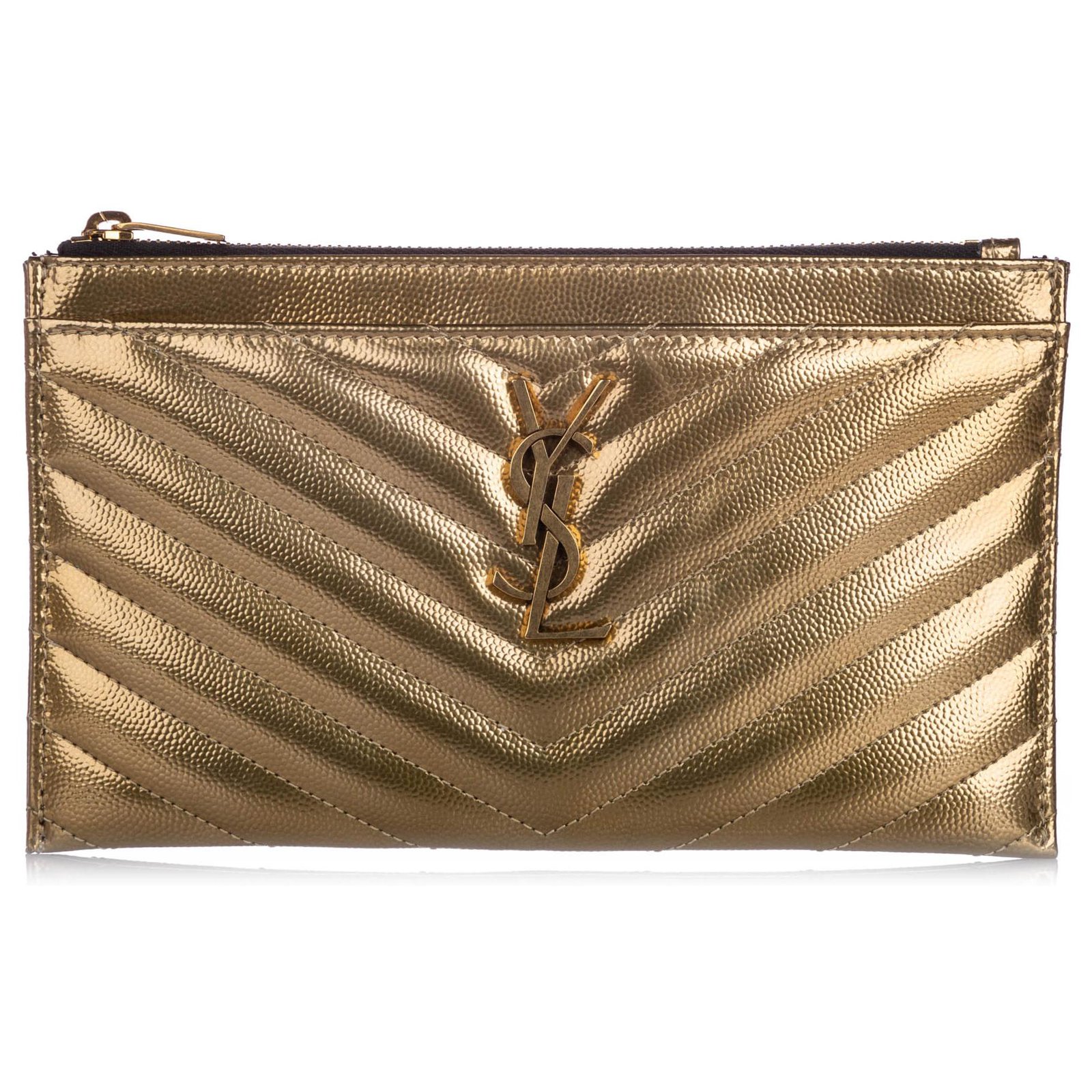 Yves Saint Laurent YSL Gold Monogram Bill Pouch Golden Leather