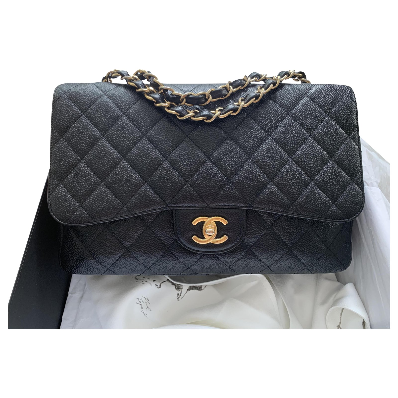 Chanel Black Caviar Jumbo Classic Double Flap Bag GHW, Designer Brand, Authentic Chanel